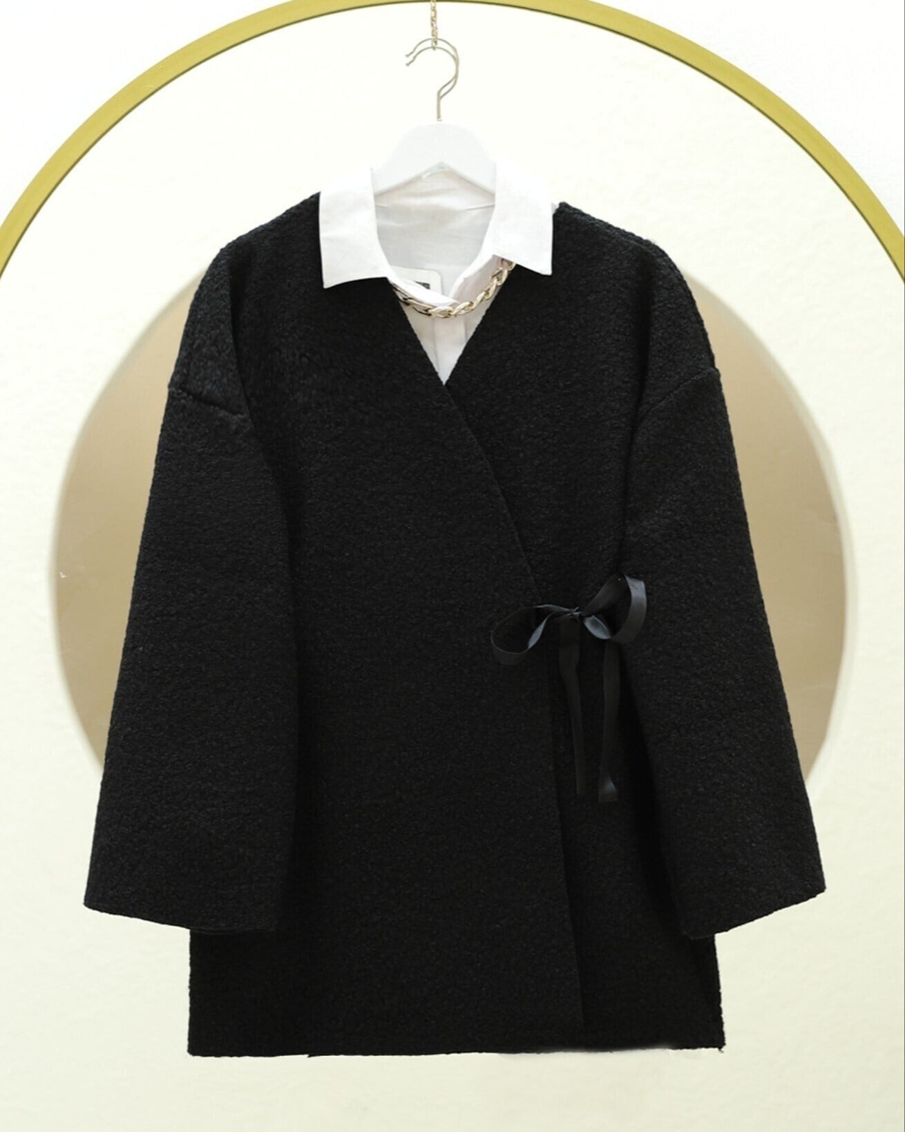 Yandan Bağlamalı Buklet Kimono -Siyah