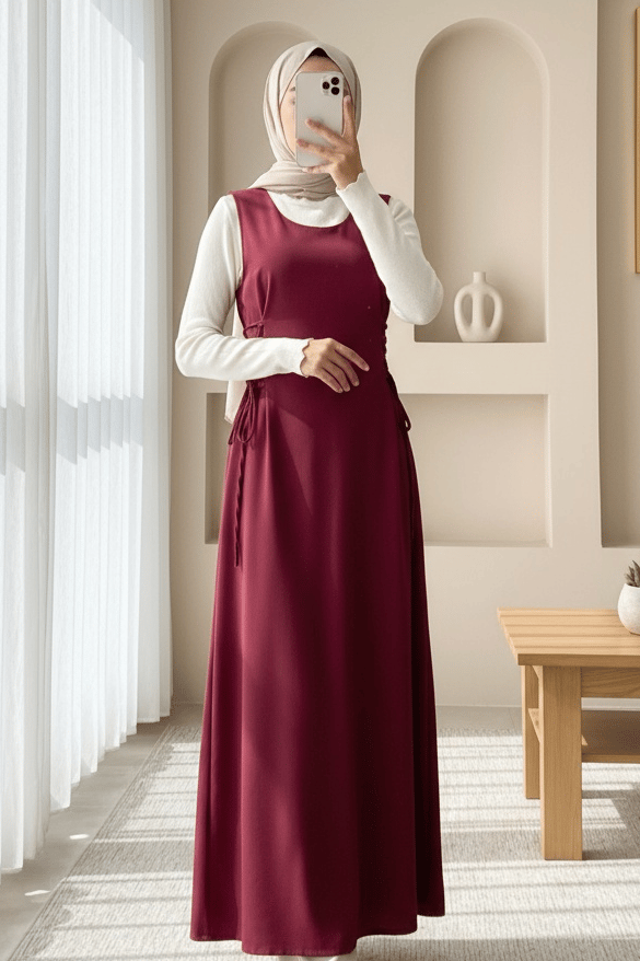Yandan Bağlamalı Double Kumaş Jile  -Bordo