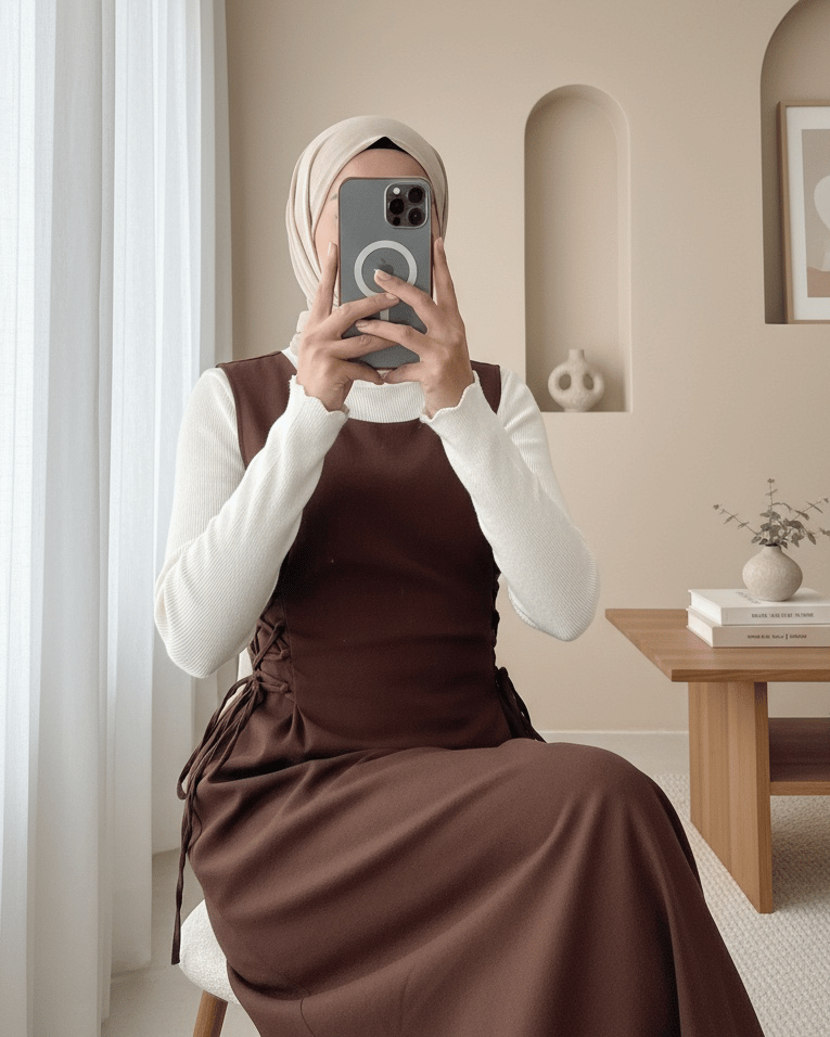 Yandan Bağlamalı Double Kumaş Jile  -Kahve