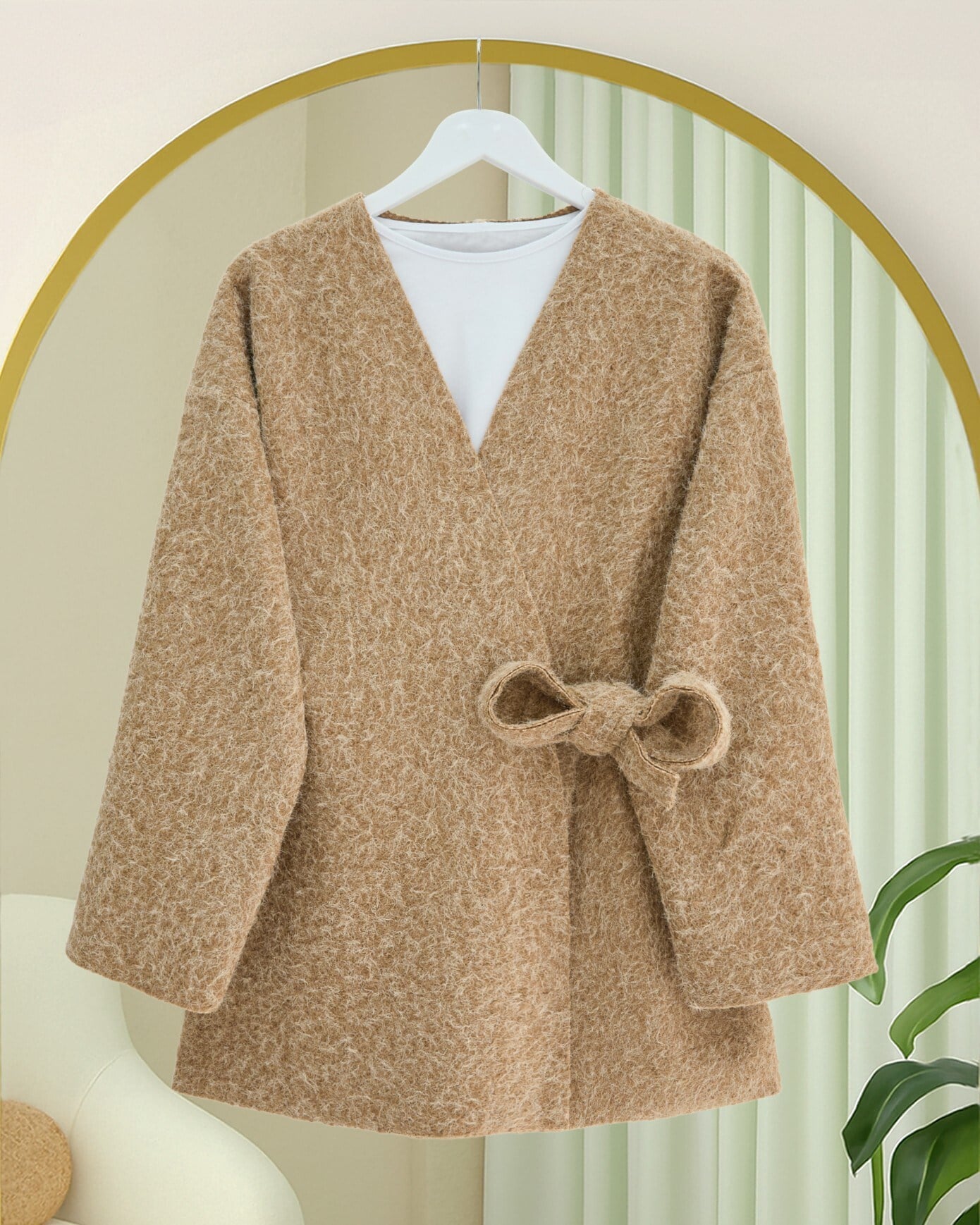 Yandan Bağlamalı Sakallı Kimono  -Vizon