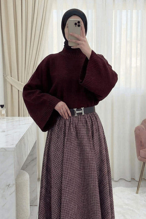 Yarım Boğaz Krop Triko Kazak -Bordo