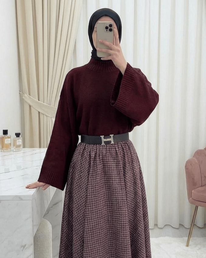 Yarım Boğaz Krop Triko Kazak -Bordo