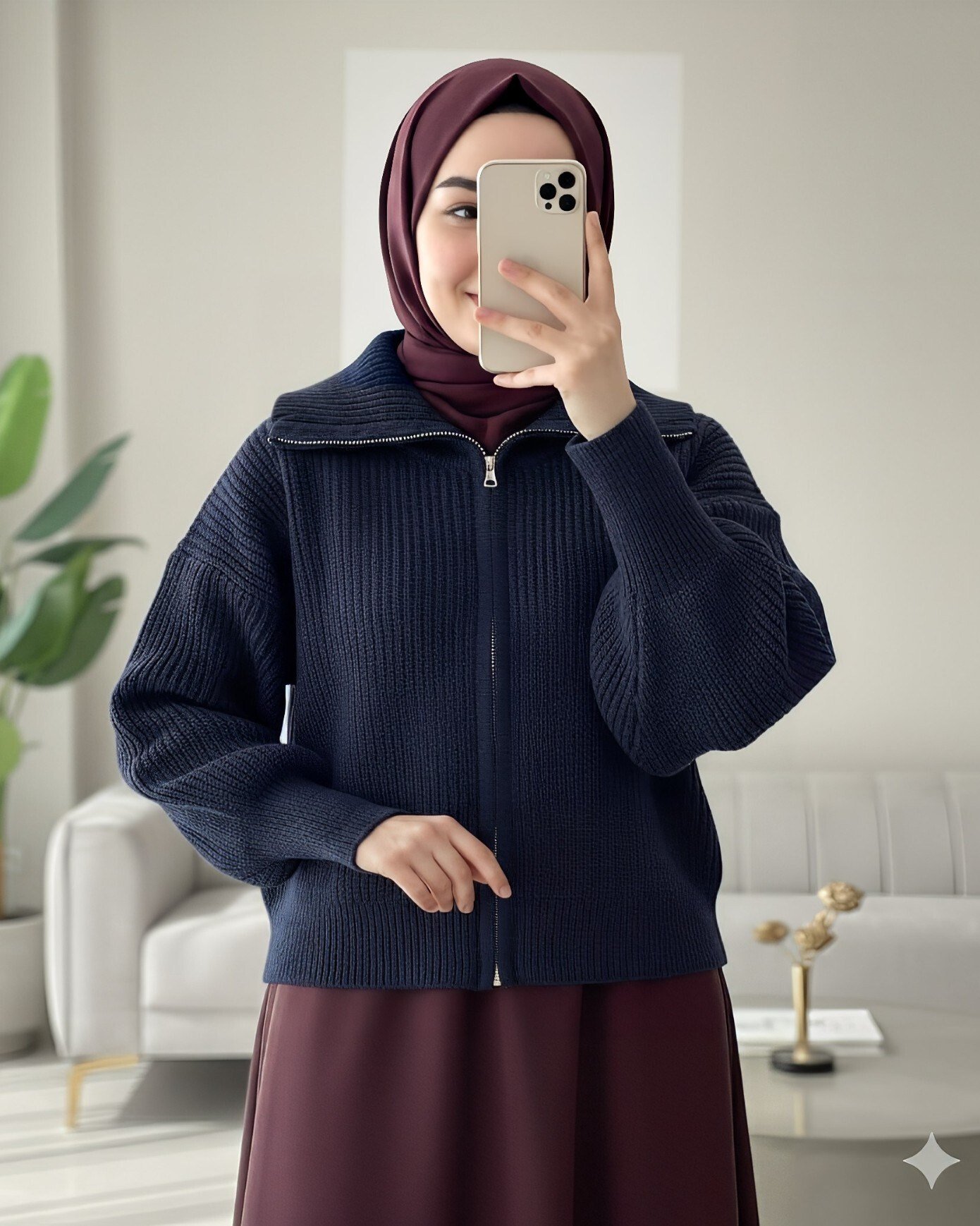 Yarım Boğazlı Fermuarlı Triko Hırka -Laci