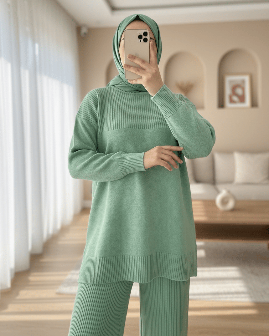 Yarım Boğazlı Triko Takım  -Mint