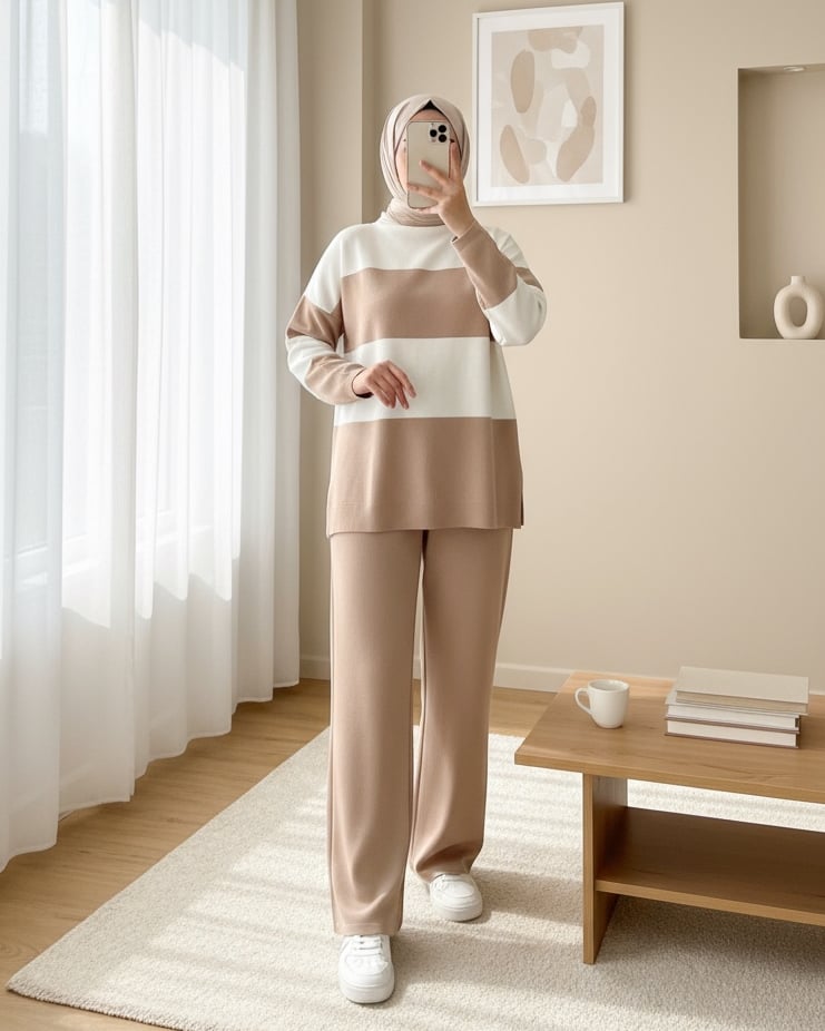 Yarım Boğazlı Triko Takım -Vizon