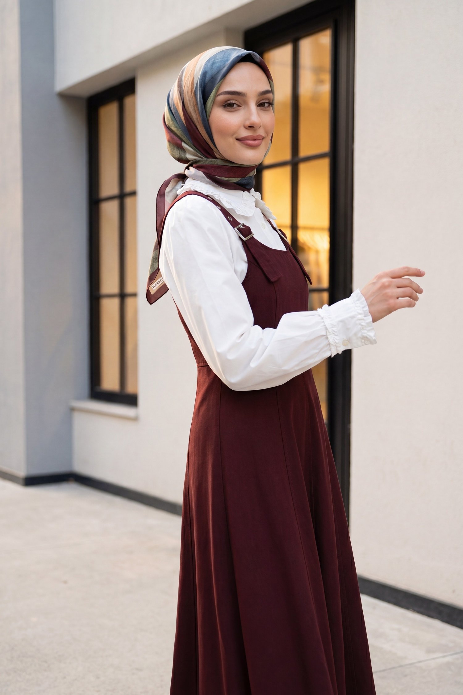 Yarım Fermuarlı Askılı Gabardin Jile  -Bordo