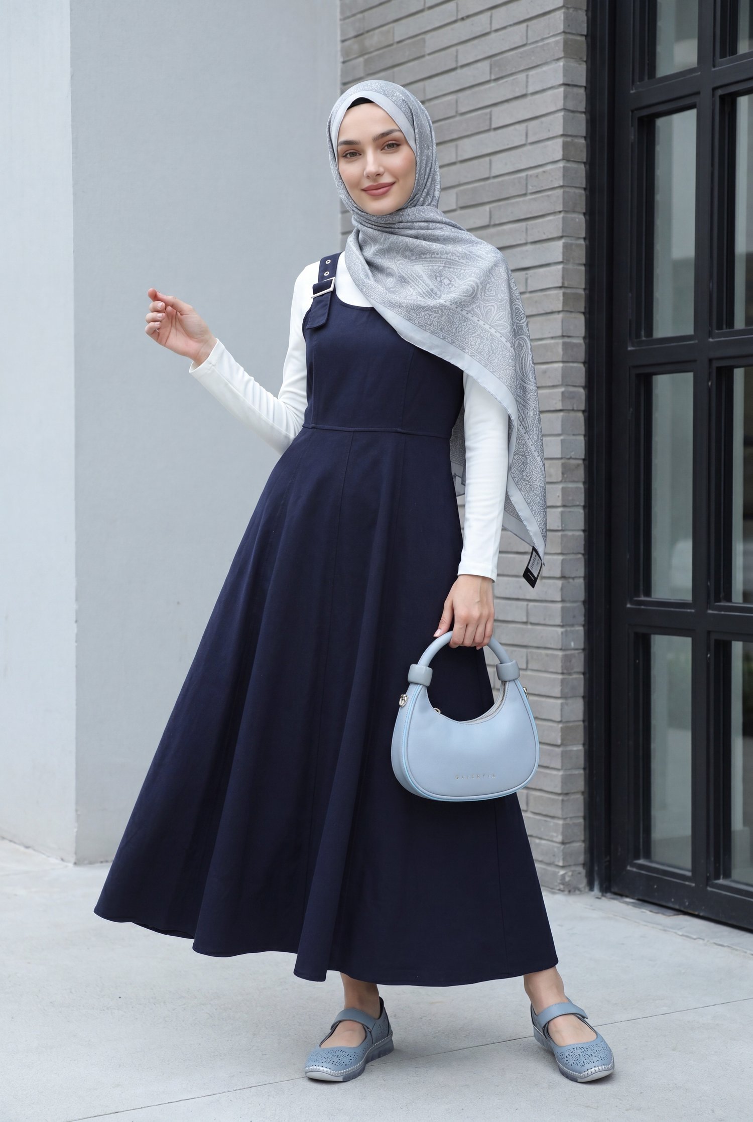 Yarım Fermuarlı Askılı Gabardin Jile  -Lacivert