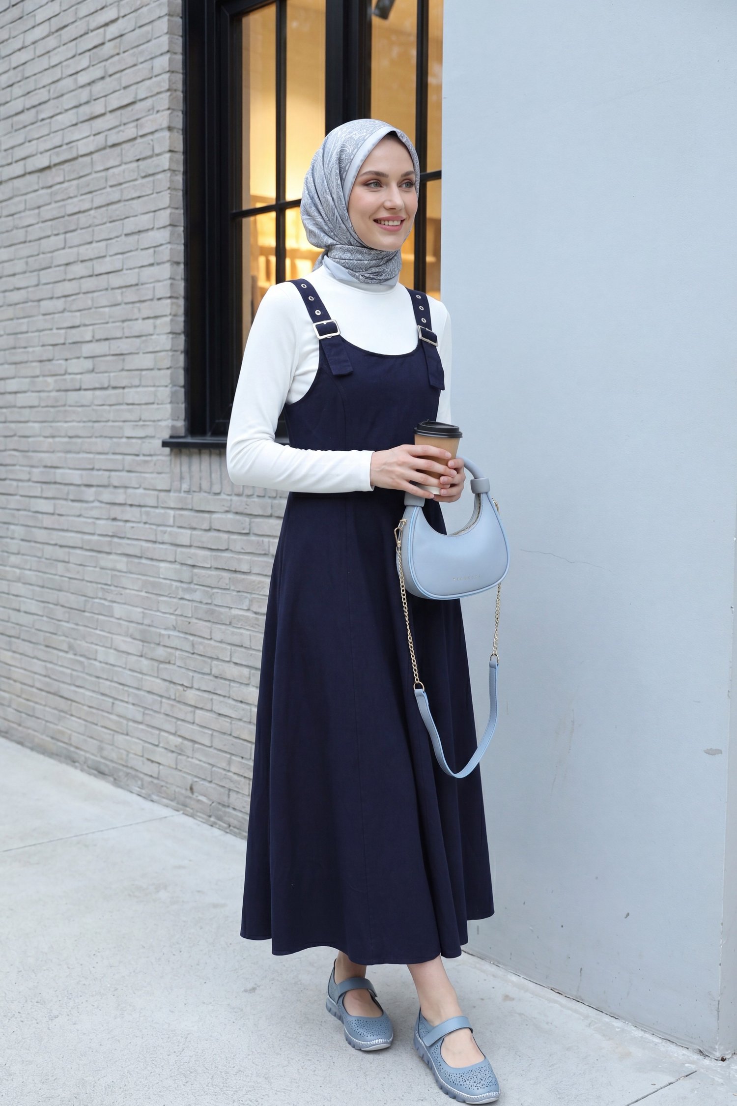 Yarım Fermuarlı Askılı Gabardin Jile  -Lacivert