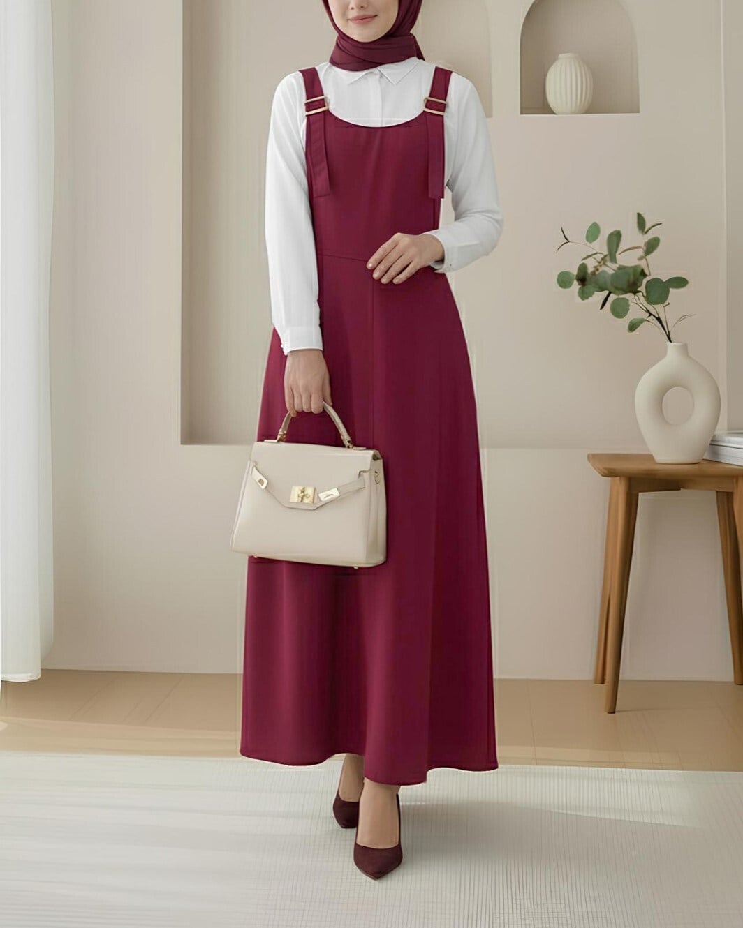 Yarım Fermuarlı Gabardin Jile  -Bordo