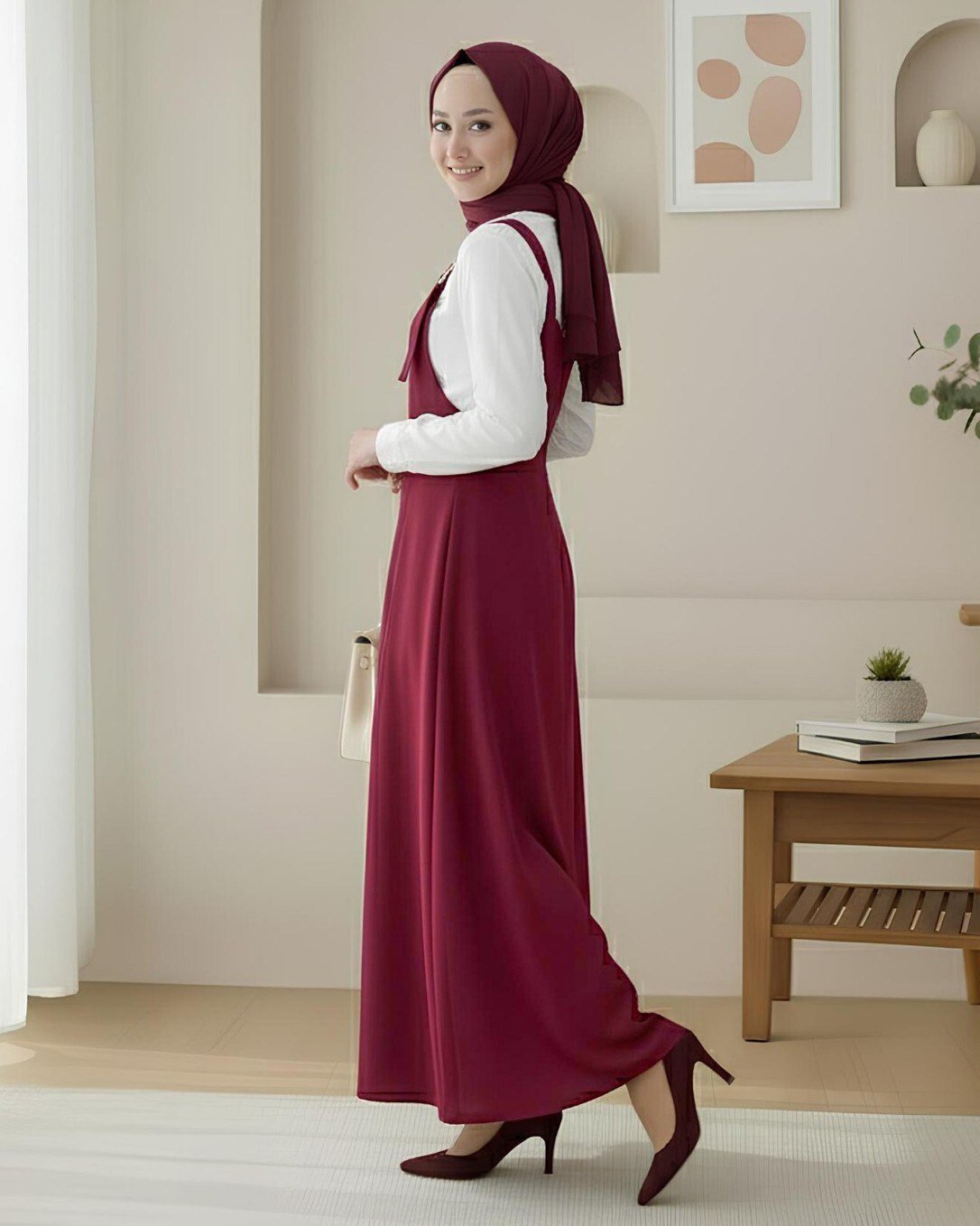Yarım Fermuarlı Gabardin Jile  -Bordo