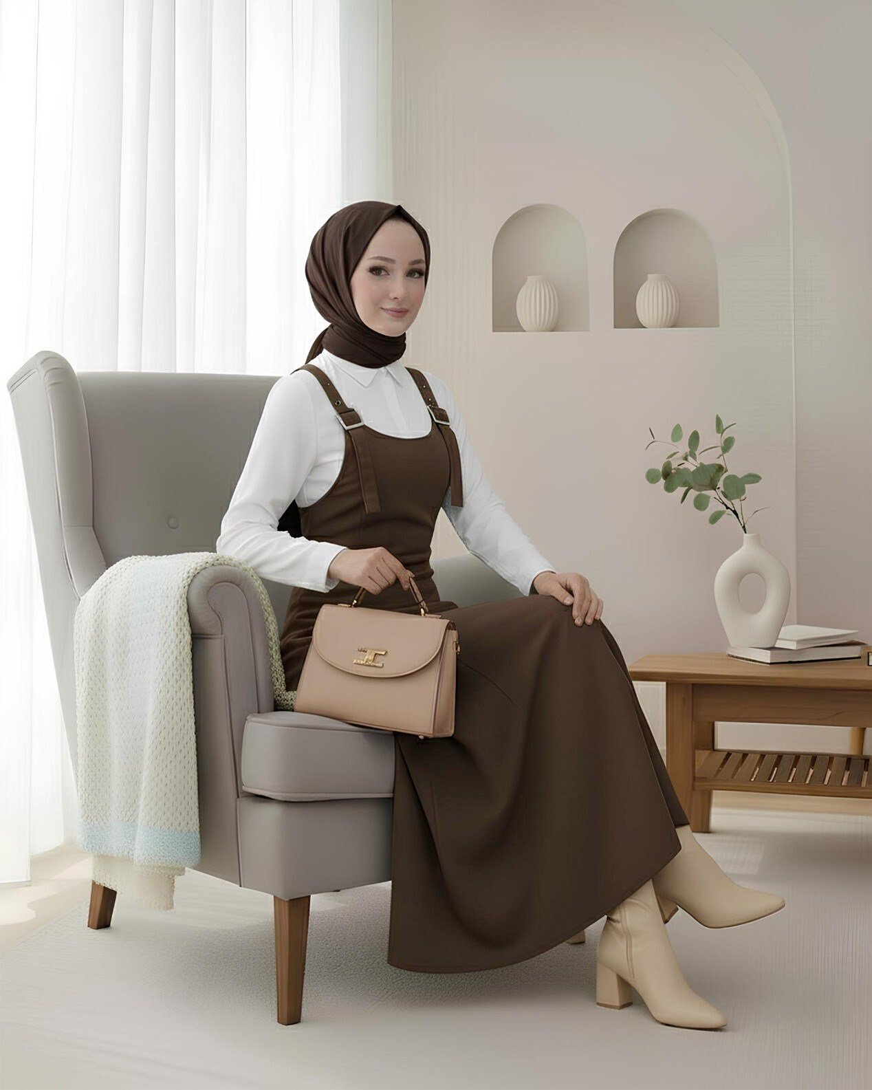 Yarım Fermuarlı Gabardin Jile  -Kahve