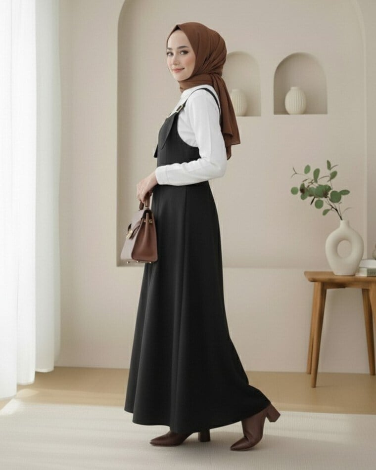 Yarım Fermuarlı Gabardin Jile  -Siyah
