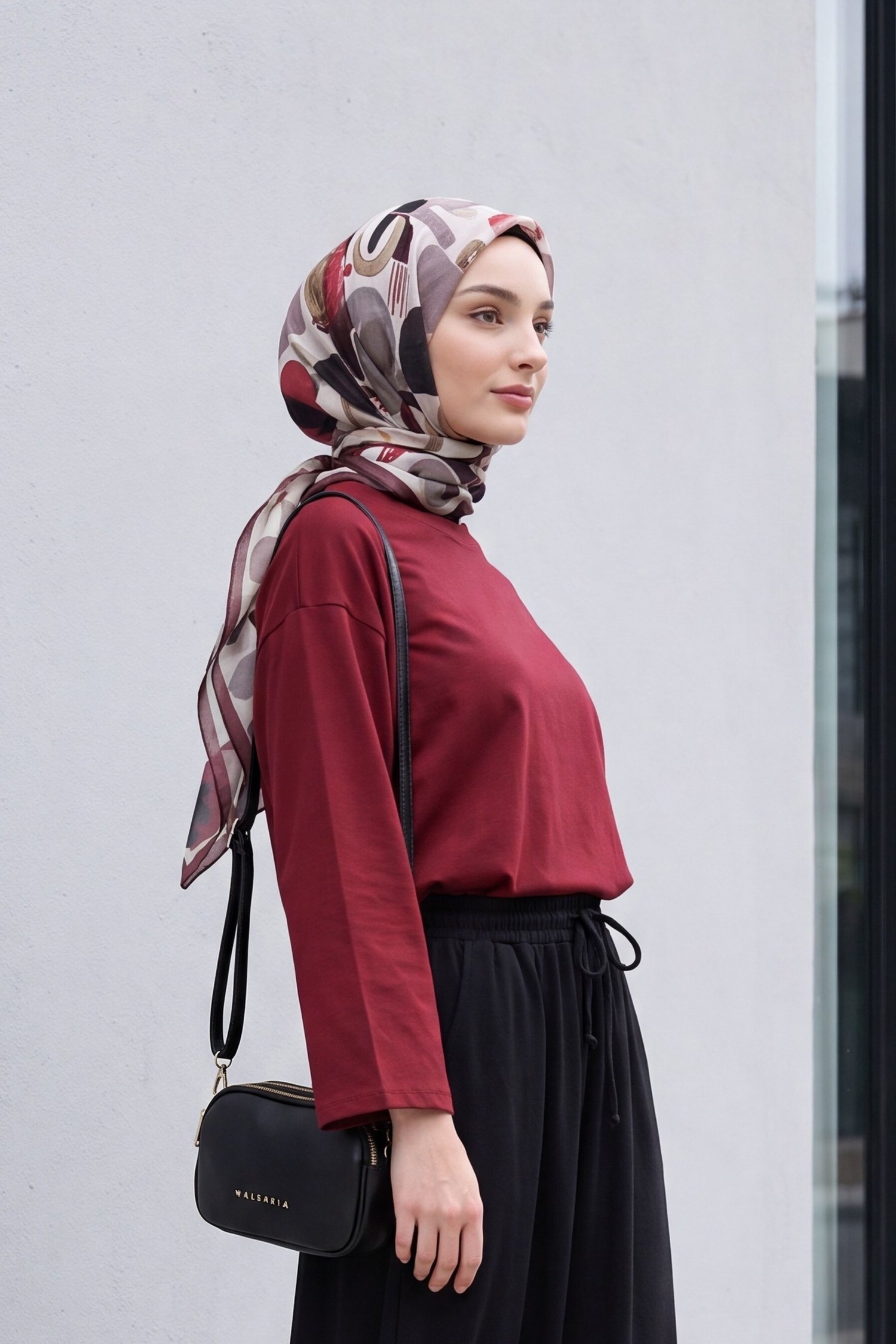 Yuvarlak Yaka Salaş Penye Tunik       -Koyu Bordo