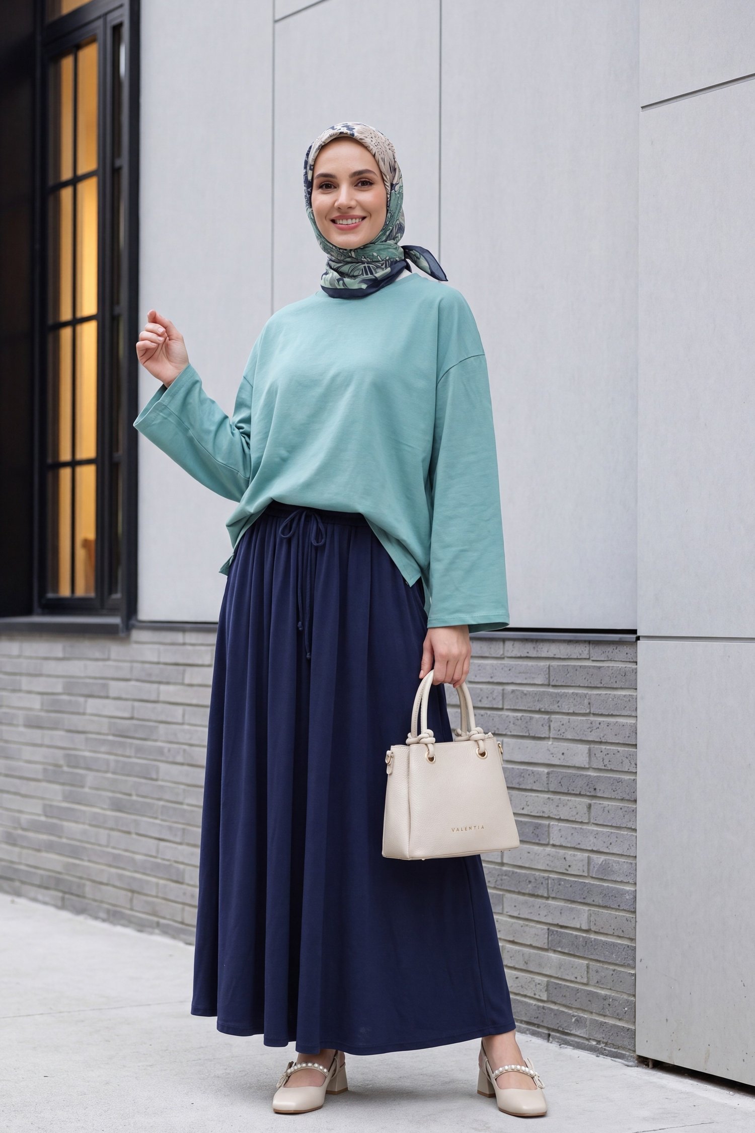 Yuvarlak Yaka Salaş Penye Tunik       -Mint