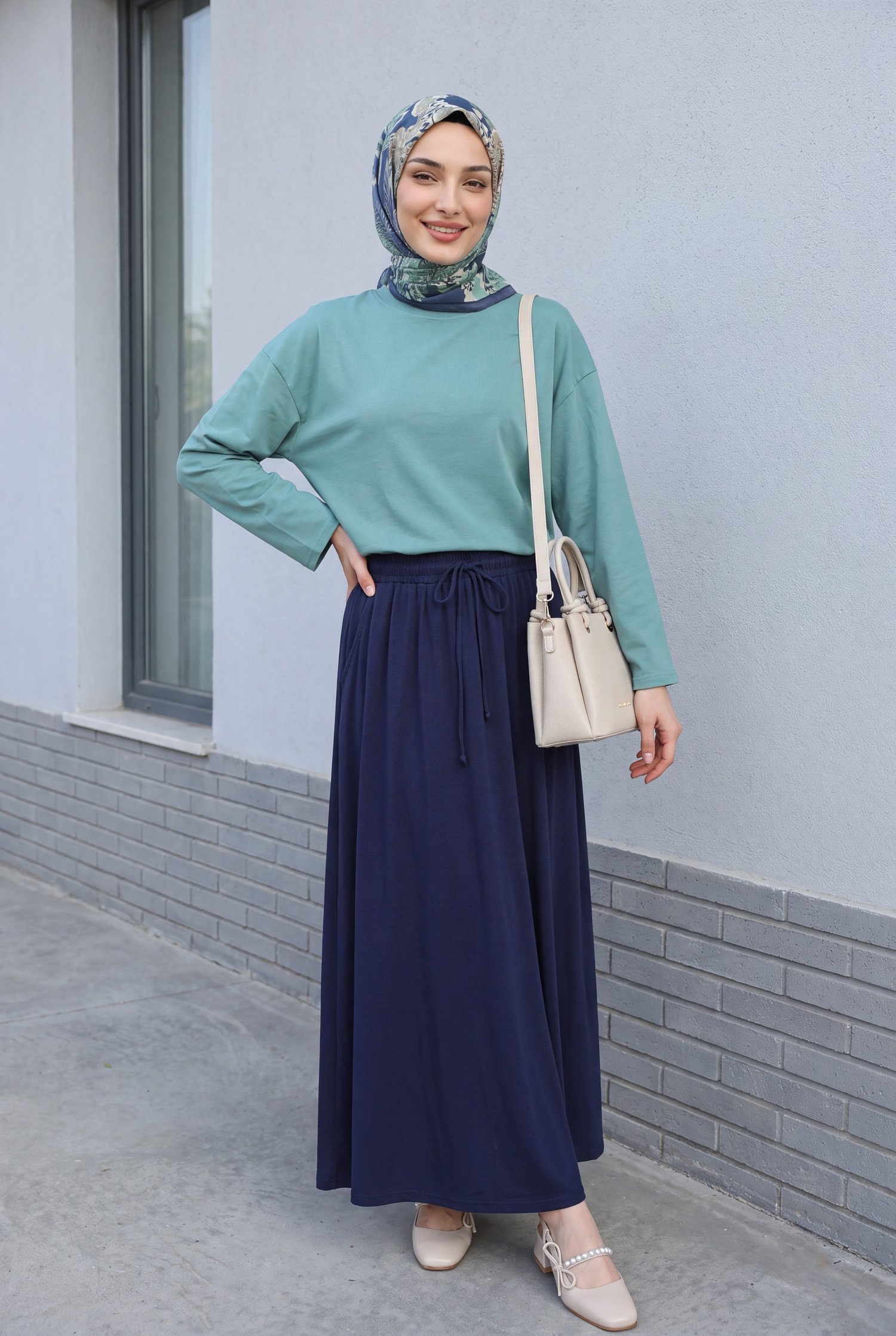 Yuvarlak Yaka Salaş Penye Tunik       -Mint