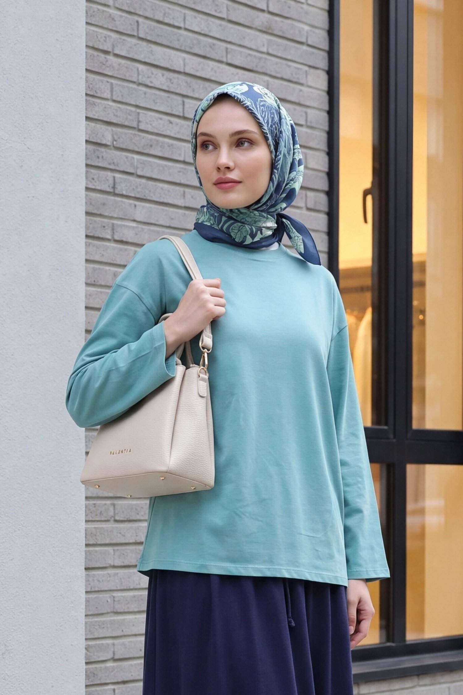 Yuvarlak Yaka Salaş Penye Tunik       -Mint