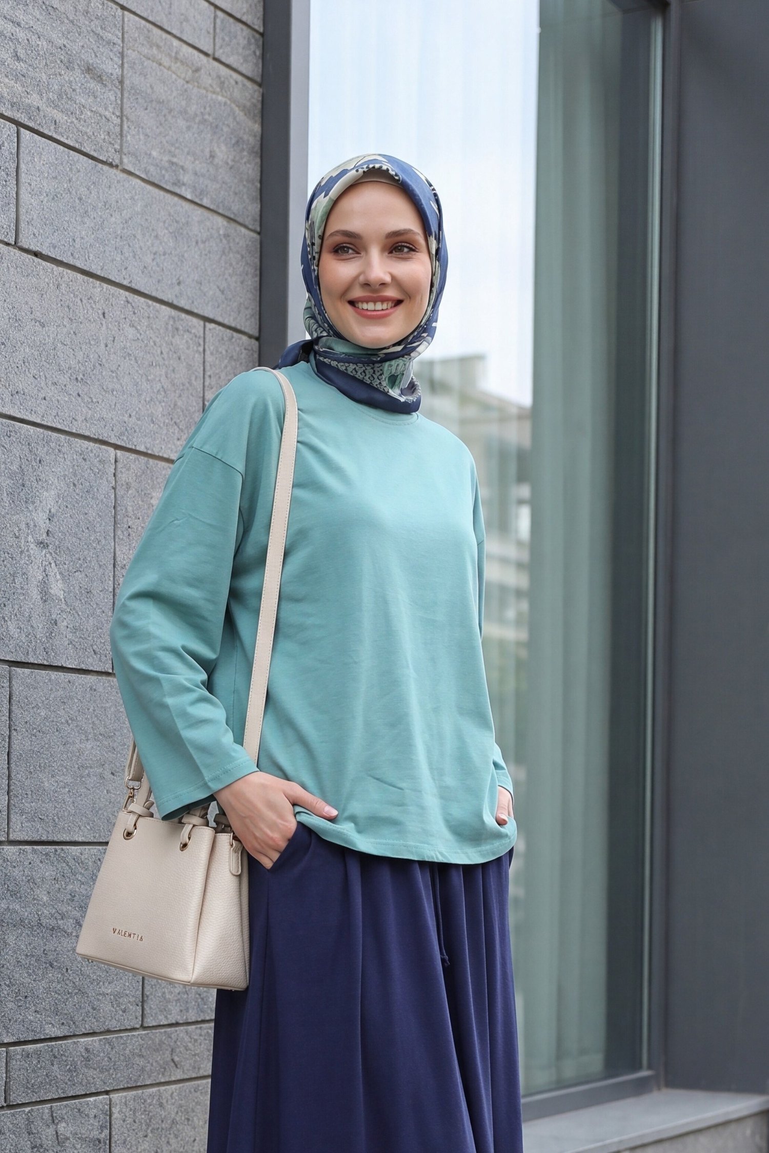 Yuvarlak Yaka Salaş Penye Tunik       -Mint