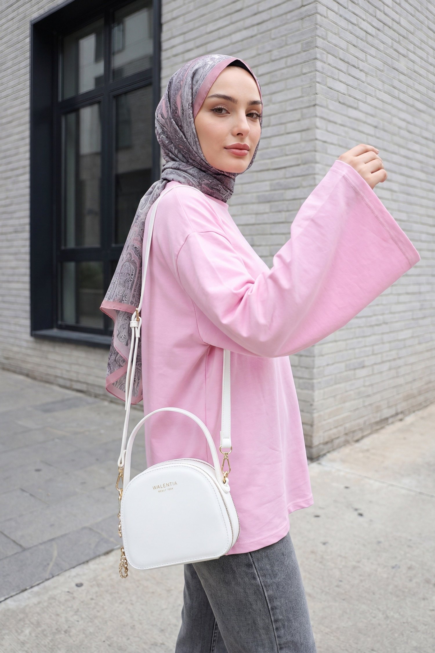 Yuvarlak Yaka Salaş Penye Tunik     -Pembe