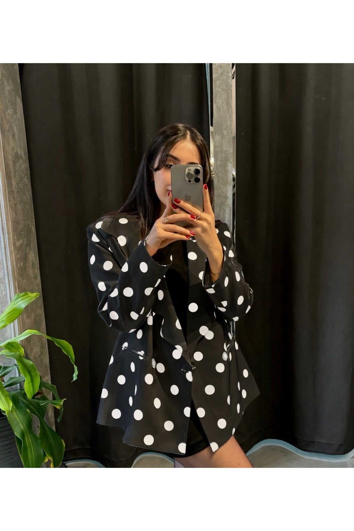 Puantiyeli Siyah Blazer Ceket