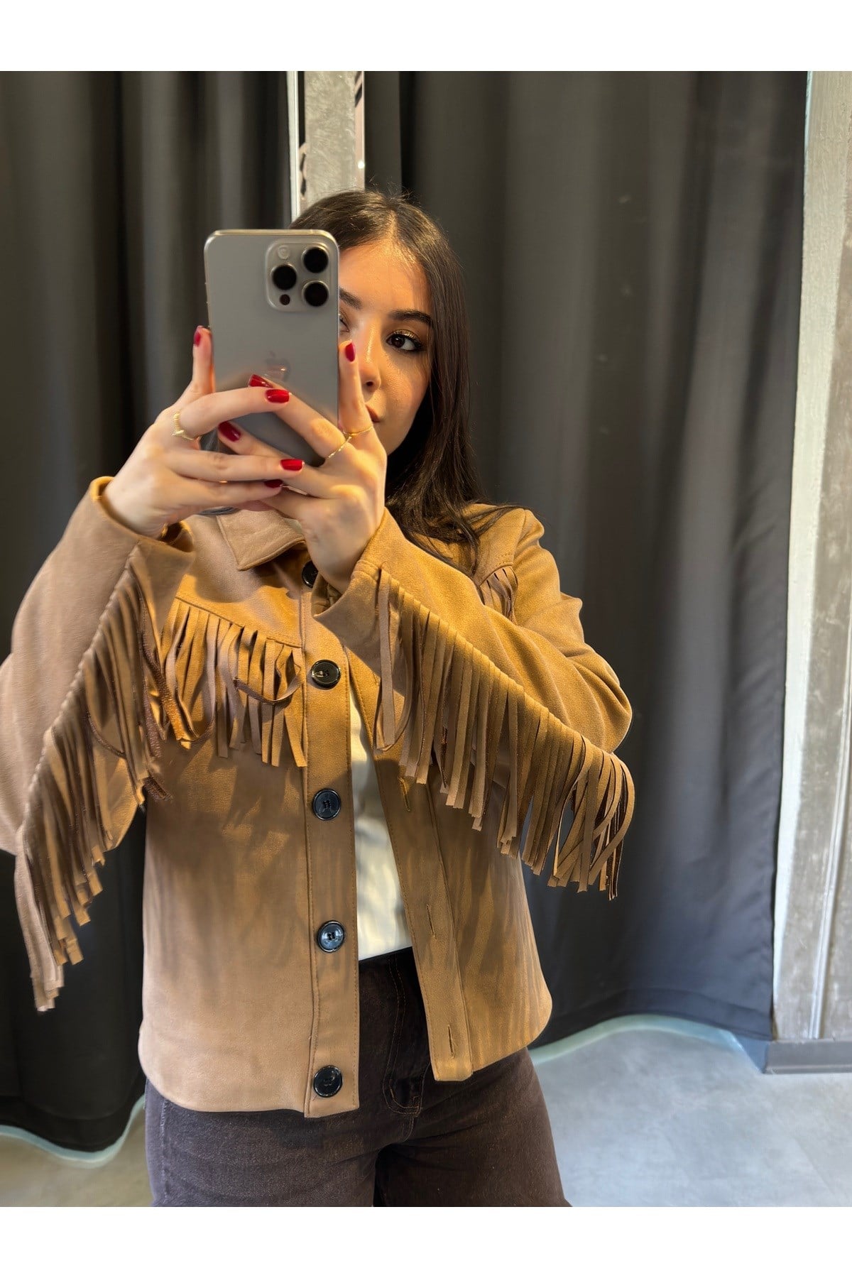 Püsküllü Camel Kovboy Ceket