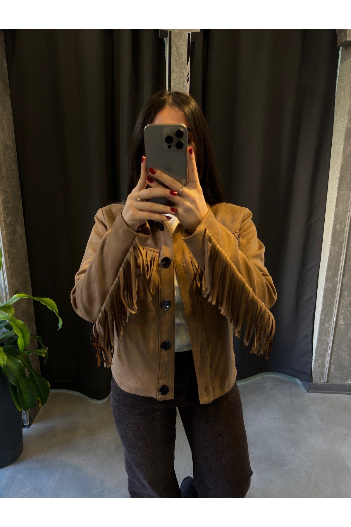 Püsküllü Camel Kovboy Ceket