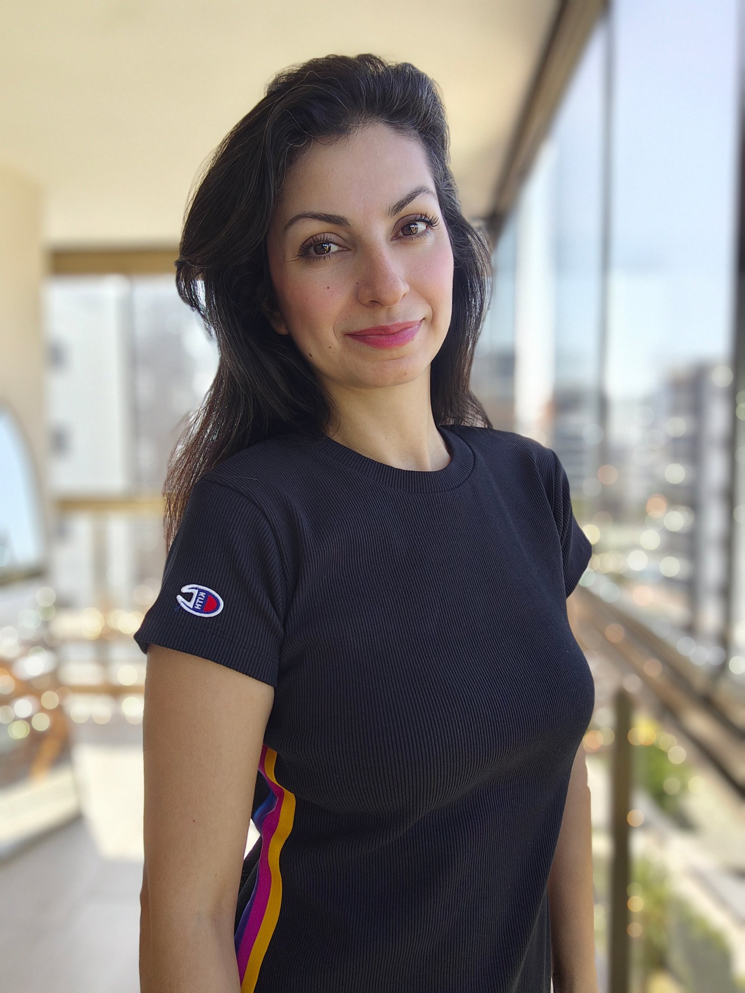 Champ Yanları Renkli Şeritli Elbise  Sıyah