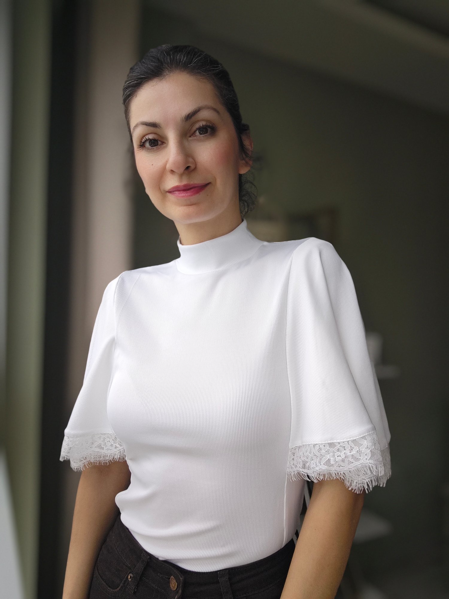Dantel Kollu Bluz Beyaz - 6532