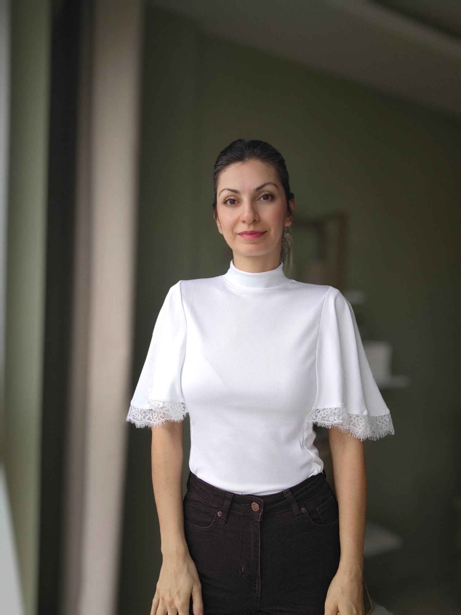 Dantel Kollu Bluz Beyaz - 6532