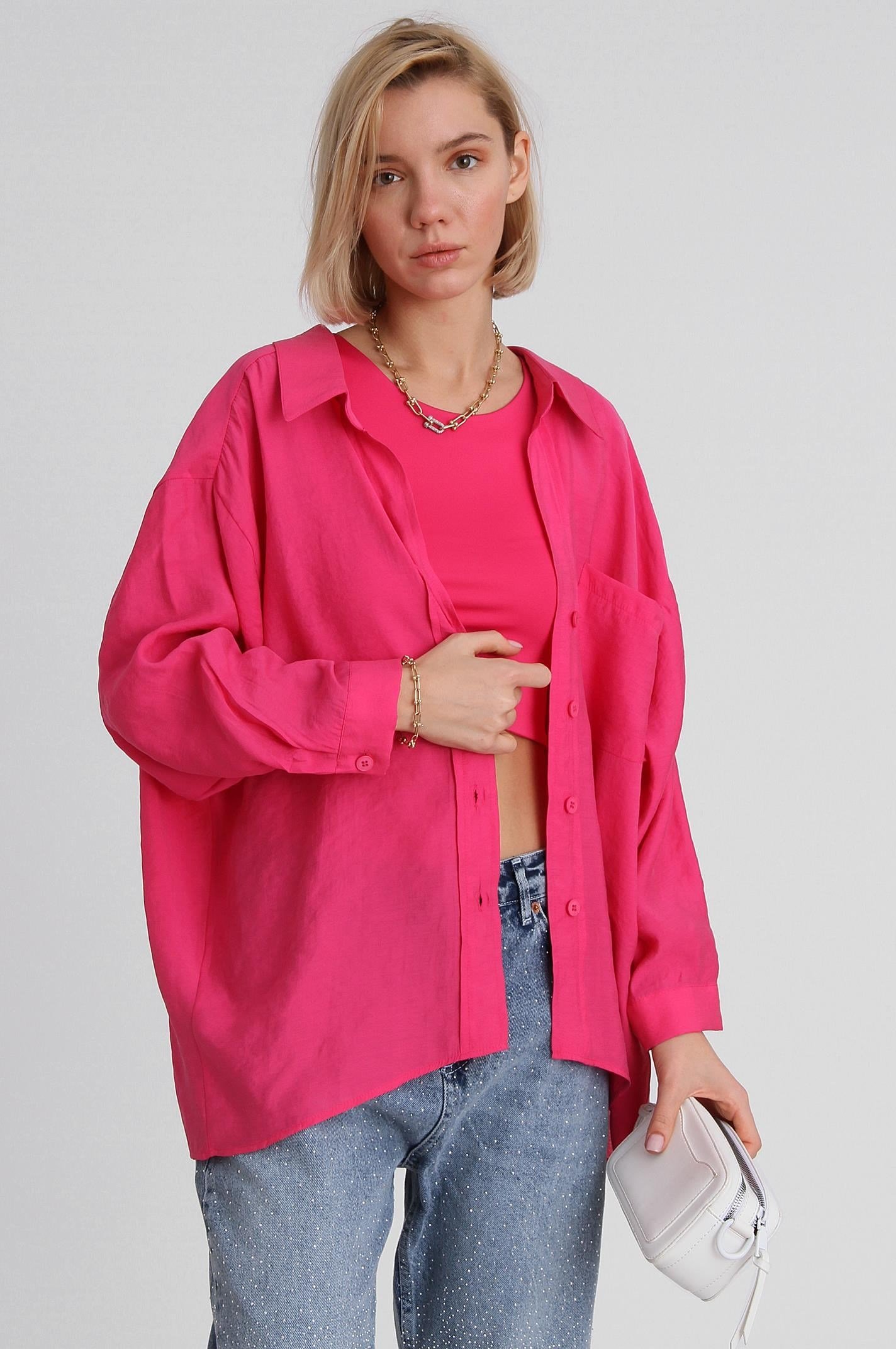 Düşüm Omuz Gömlek Şeker Pembe