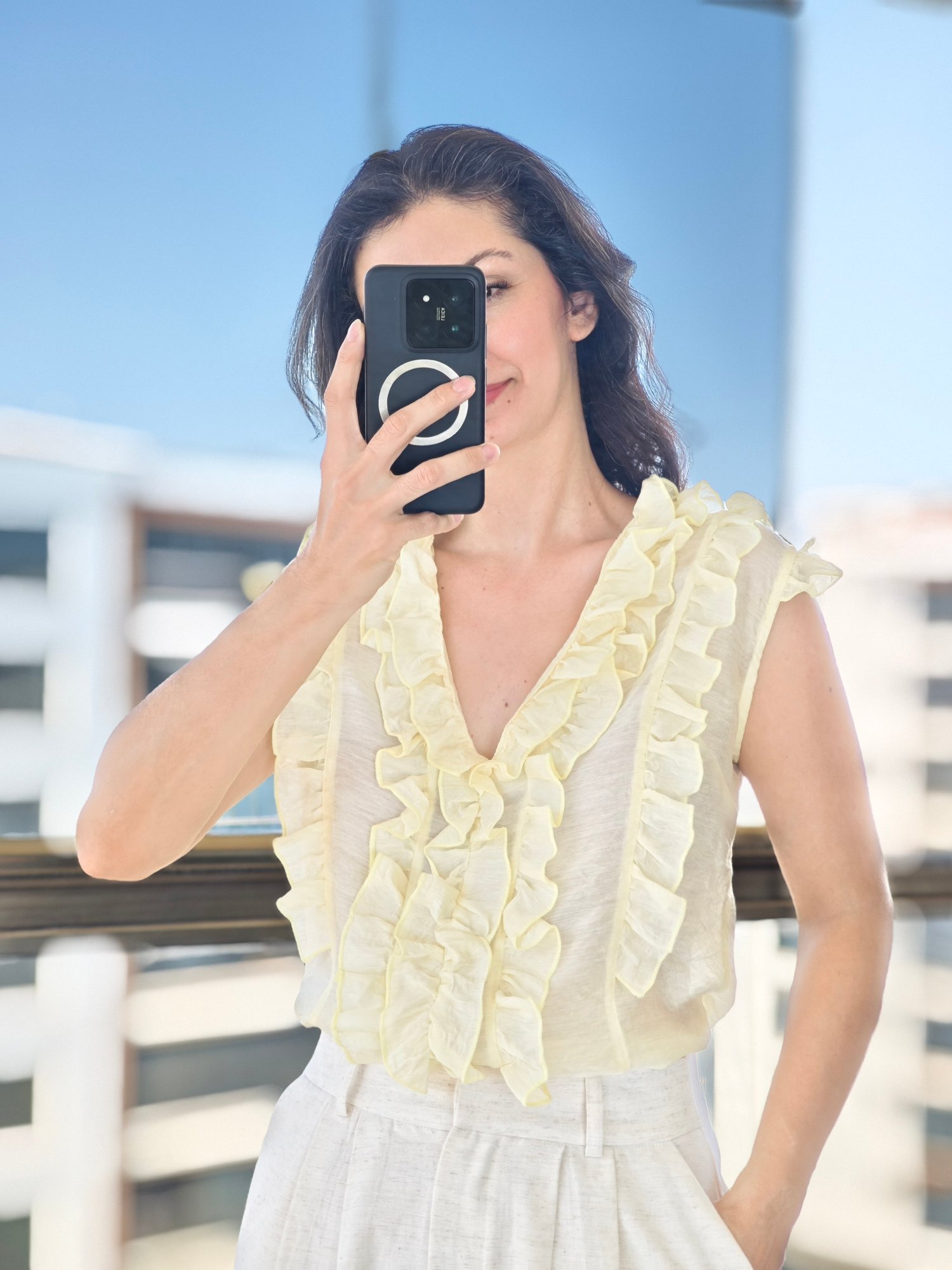 Fırfır Detaylı Bluz Sarı