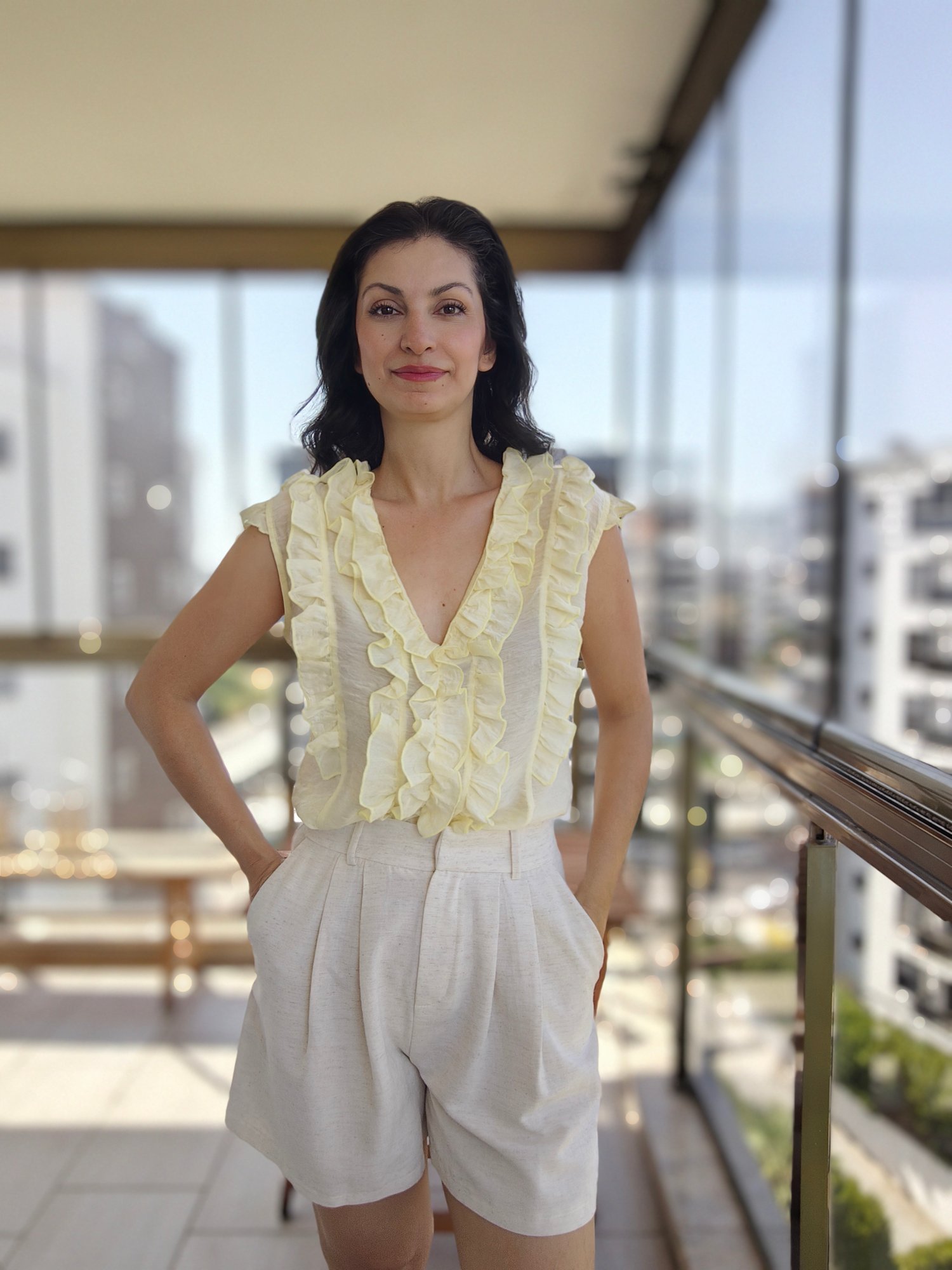 Fırfır Detaylı Bluz Sarı