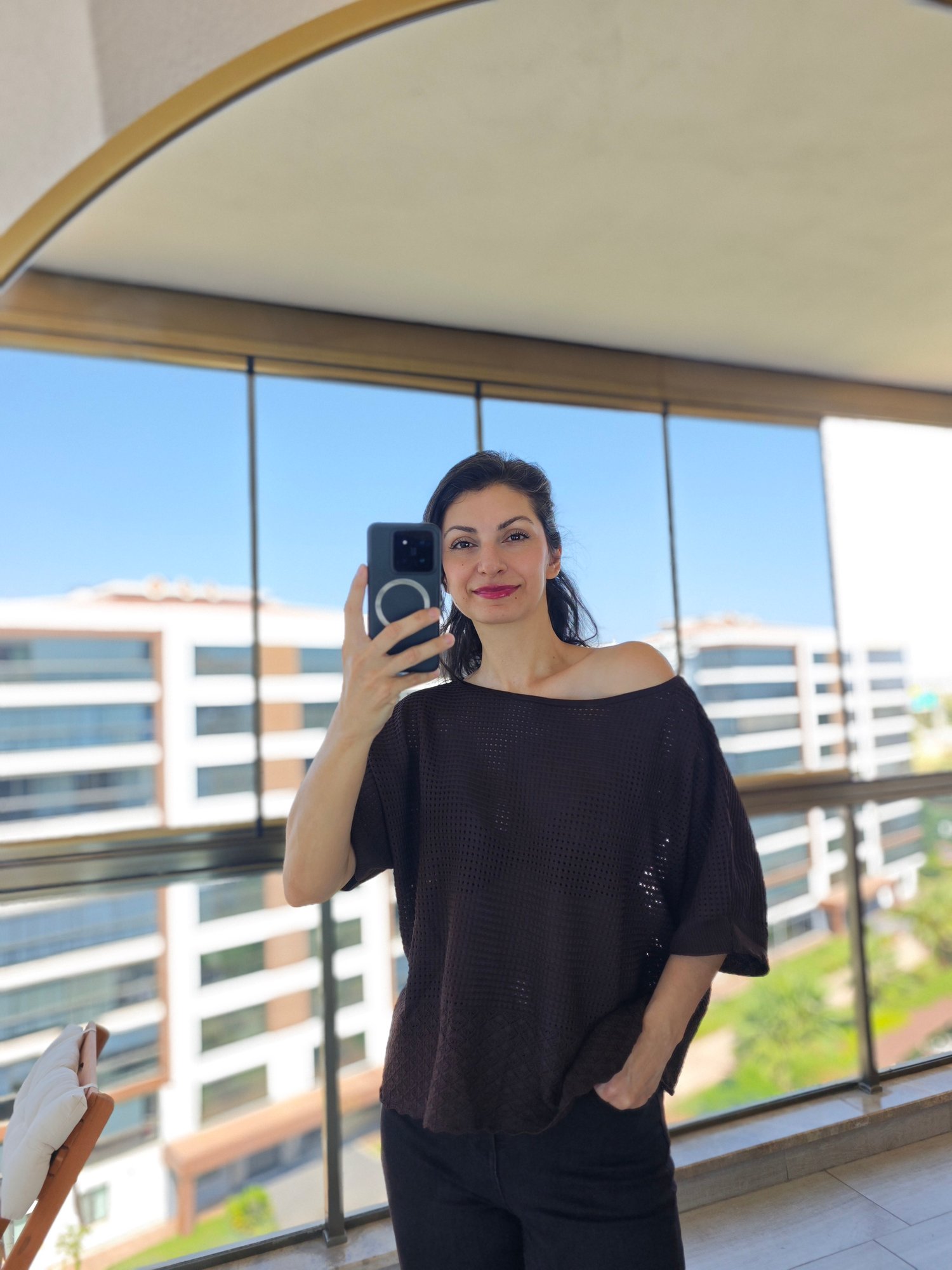 Kayık Yaka Salaş Triko Kahverengi