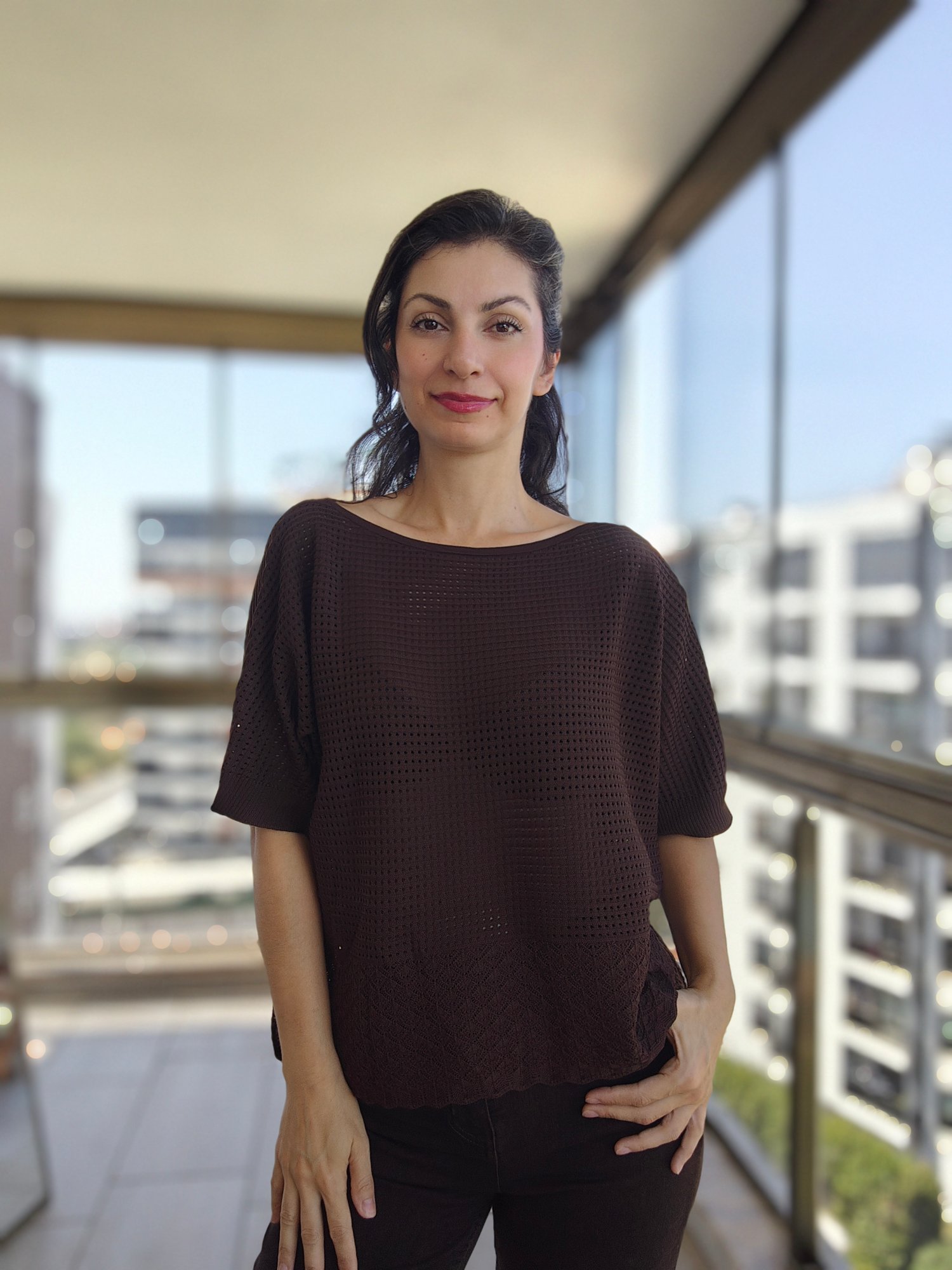 Kayık Yaka Salaş Triko Kahverengi