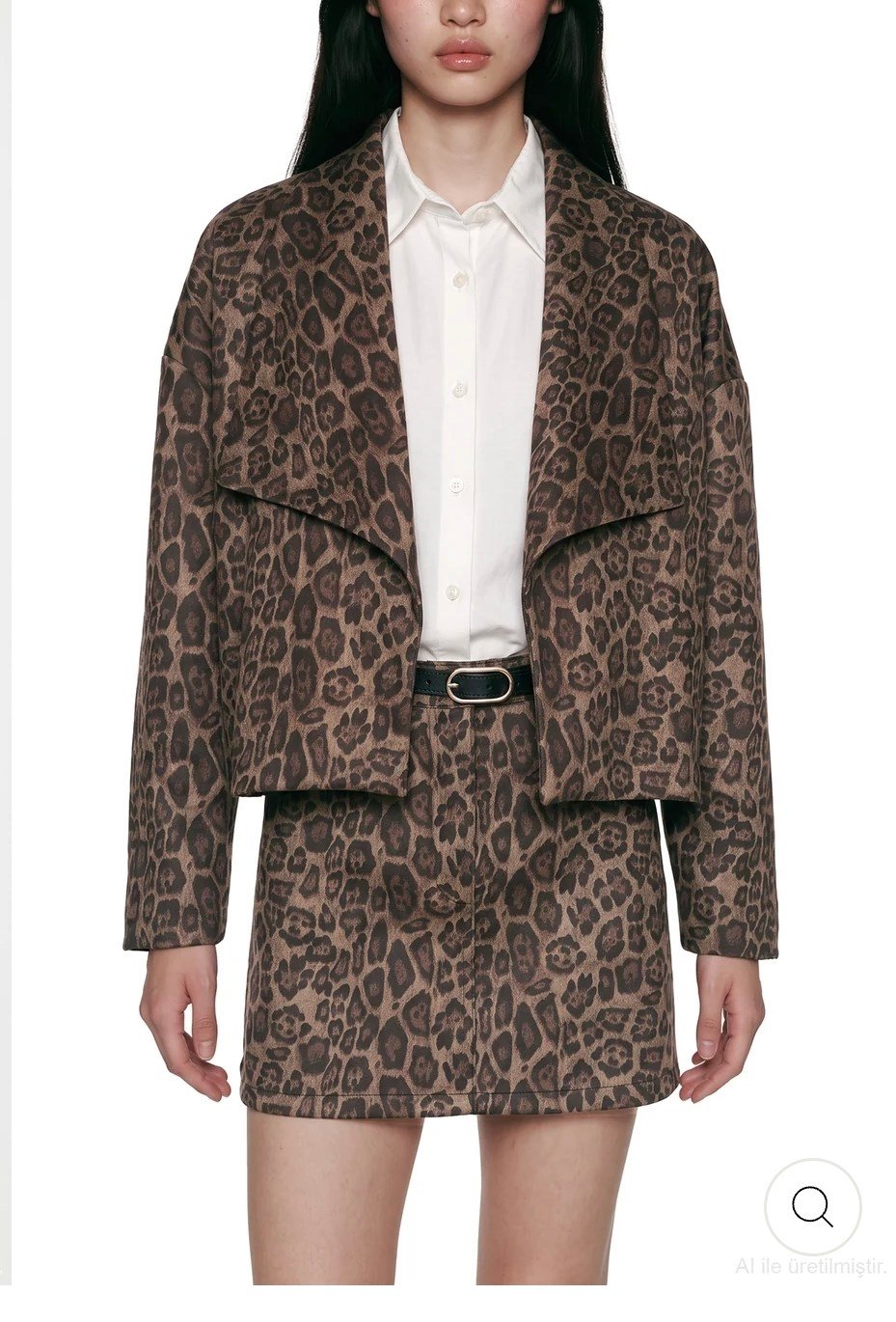 Kemerli Leopar Desenli Mini Etek