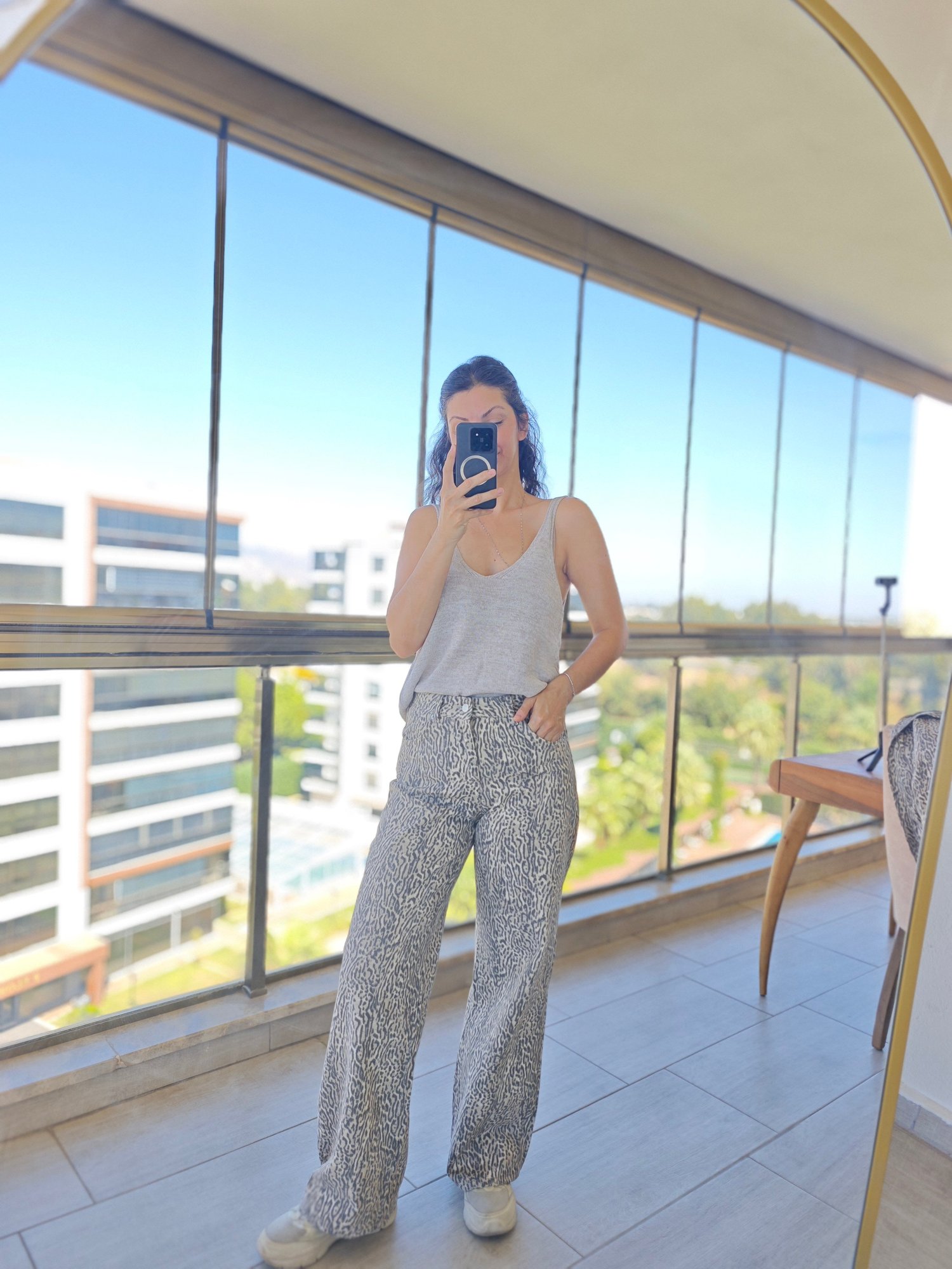 Leopar Desenli Gabardin Pantolon