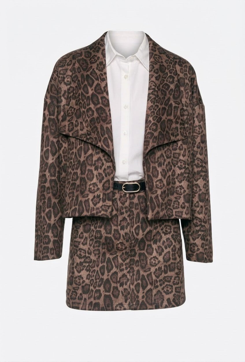 Leopar Desenli Şal Yaka Ceket