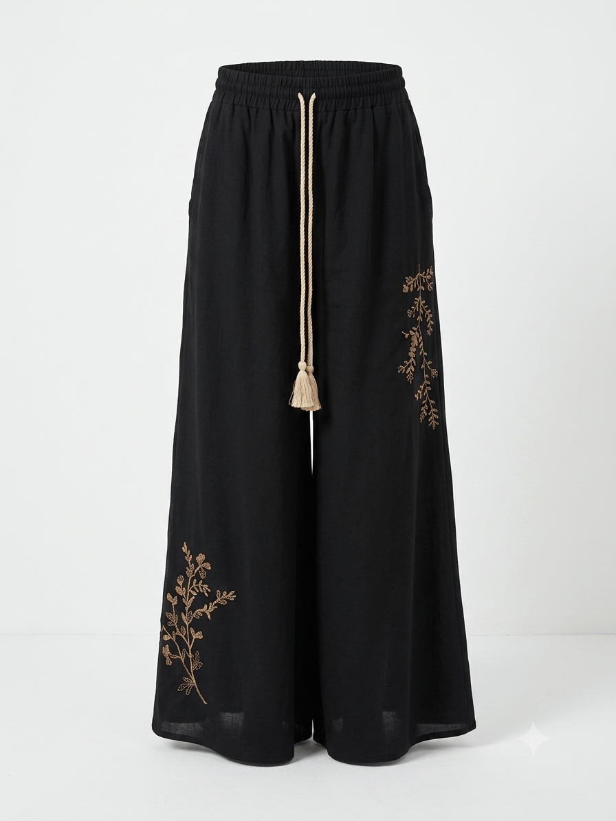 Nakışlı Pantolon Siyah