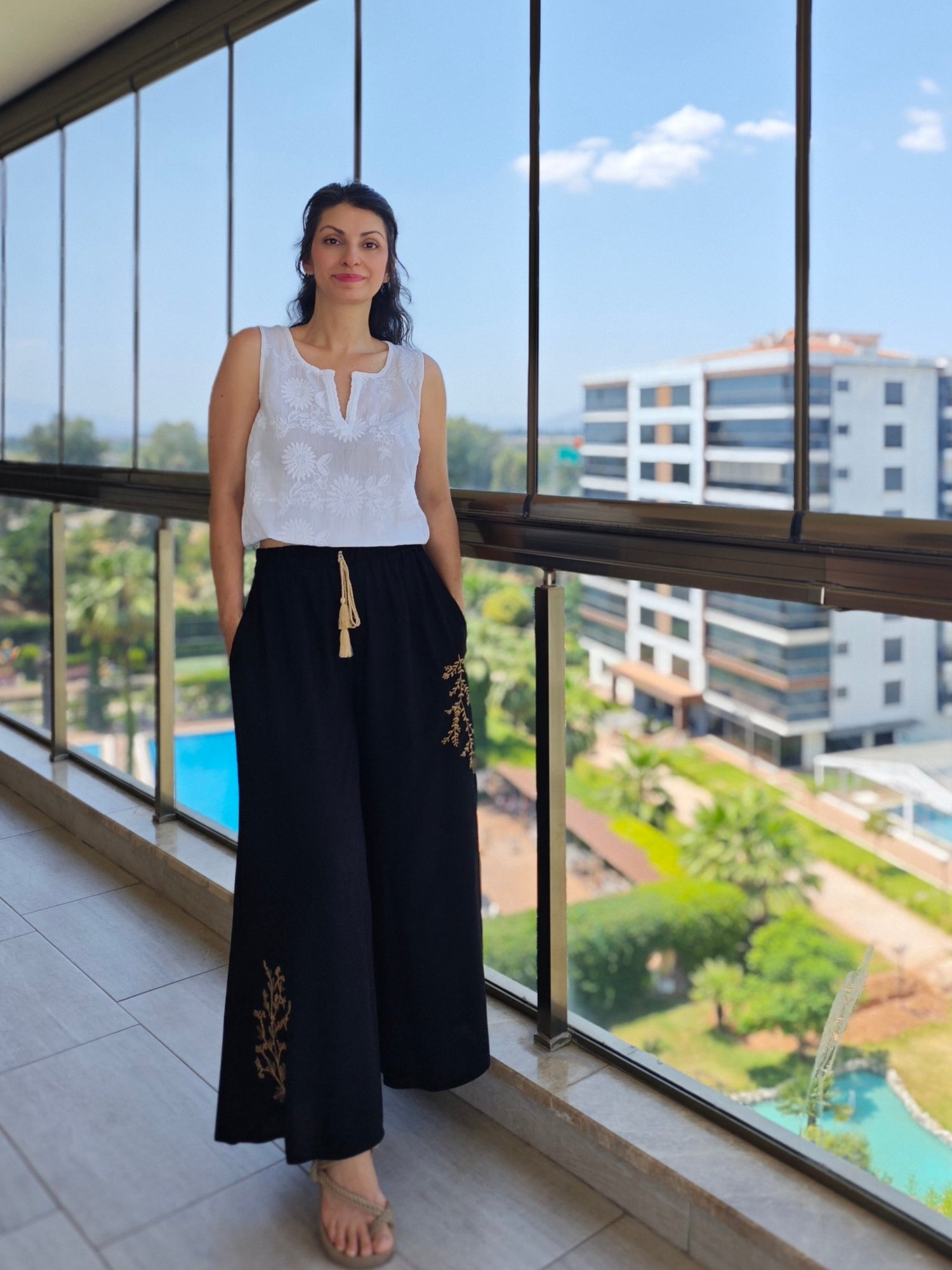 Nakışlı Pantolon Siyah
