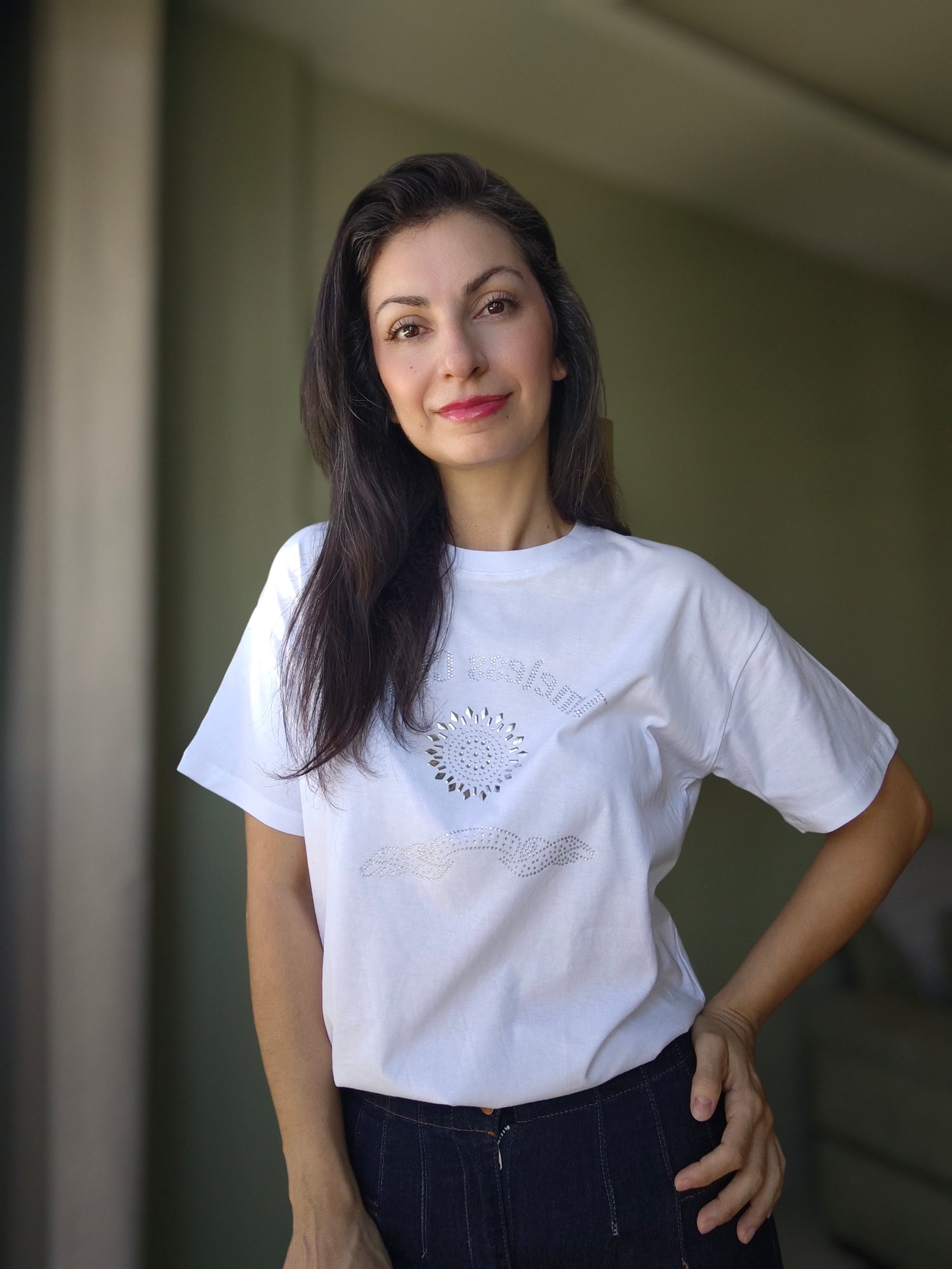 Önü Taşlı Pamuklu Tshirt