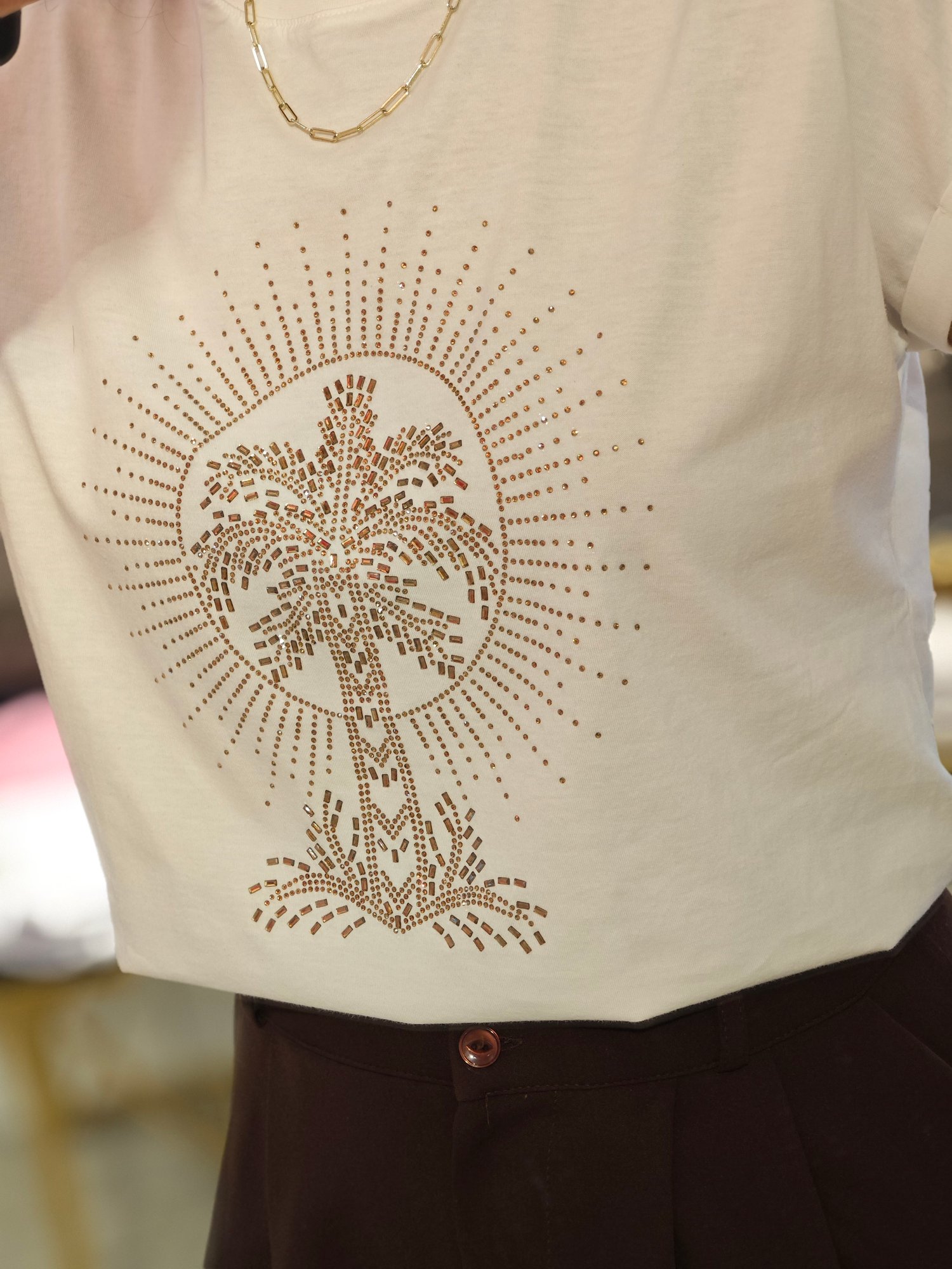 Palmiye Taşlı Tshirt Beyaz