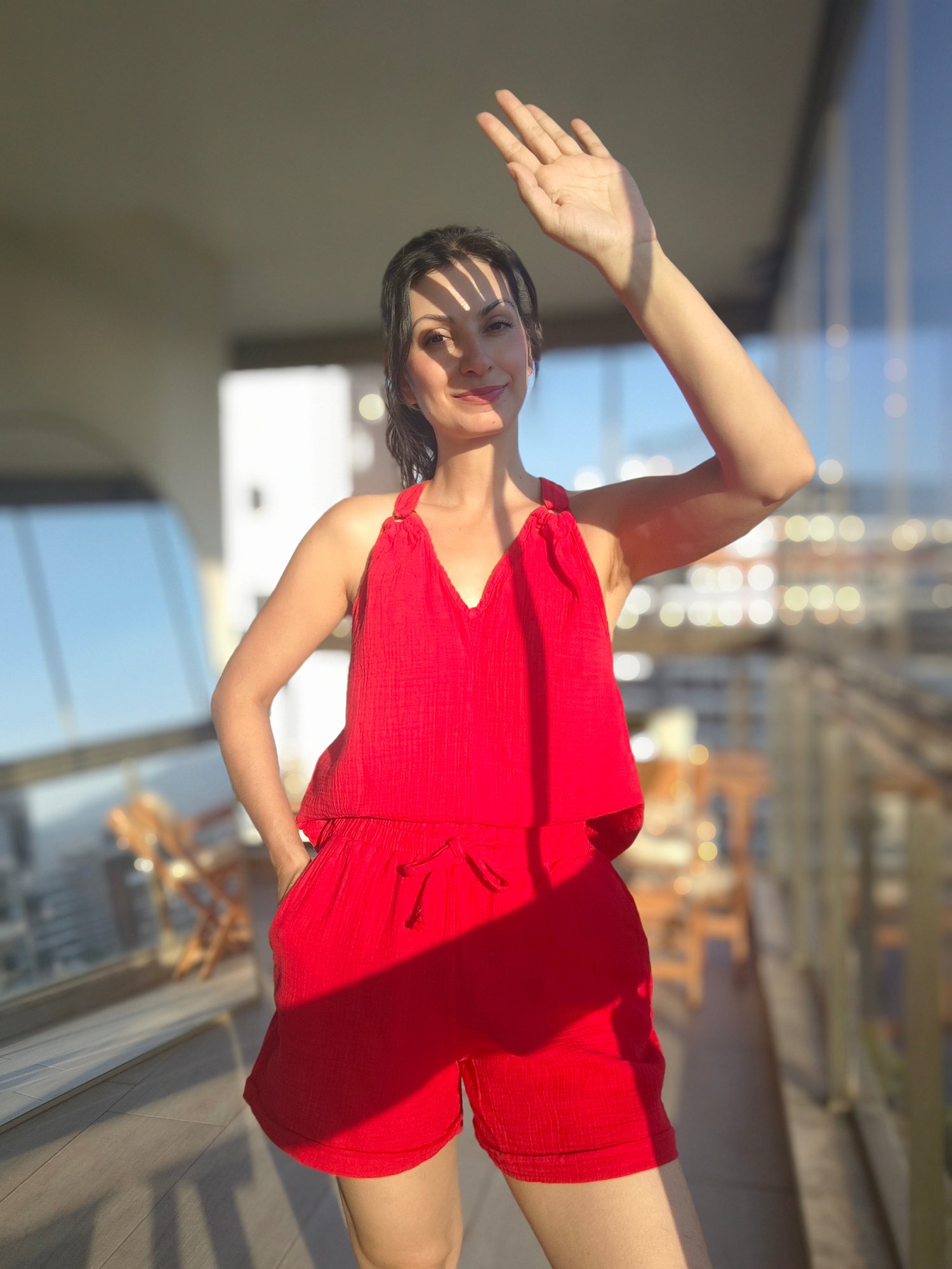 Şortlu Muslin Takım Kırmızı 