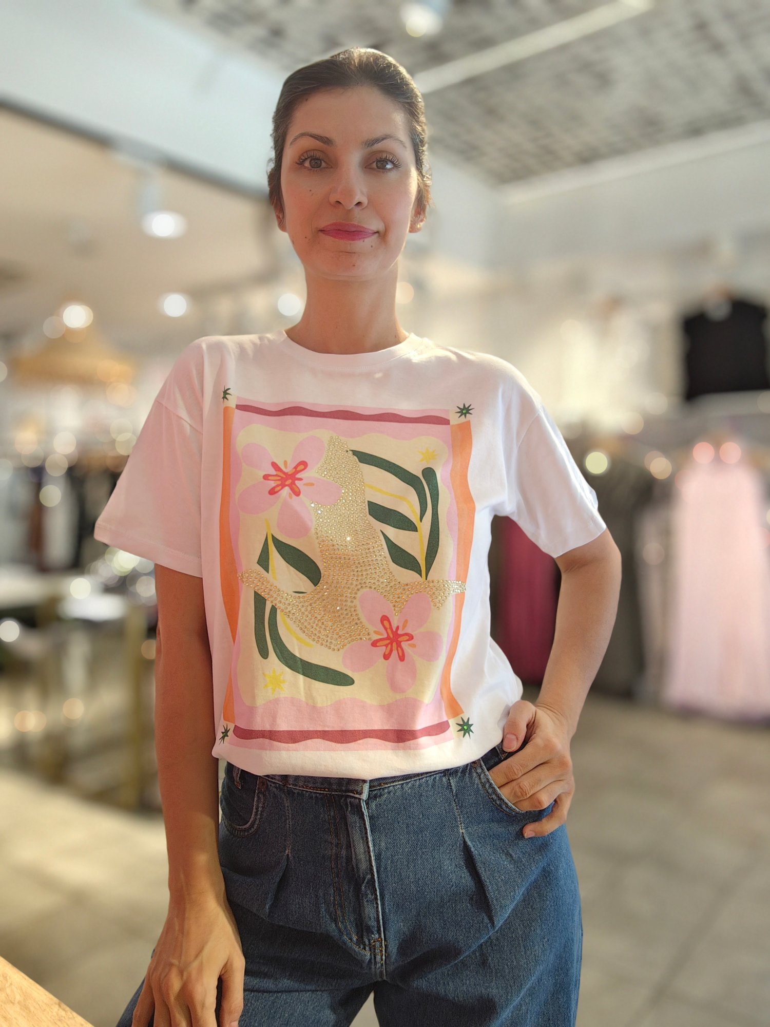 Taşlı Sıfır Yaka Tshirt