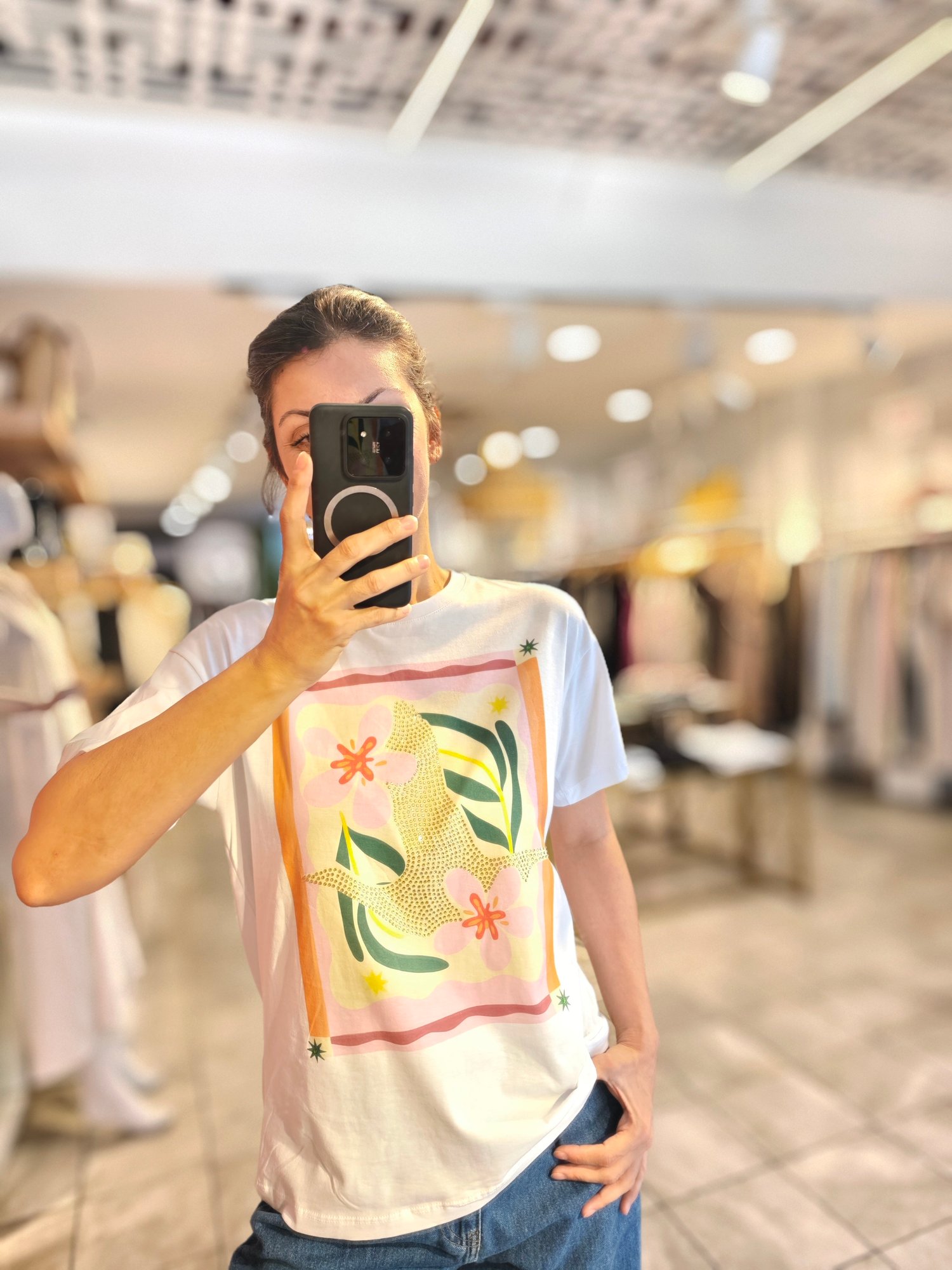 Taşlı Sıfır Yaka Tshirt