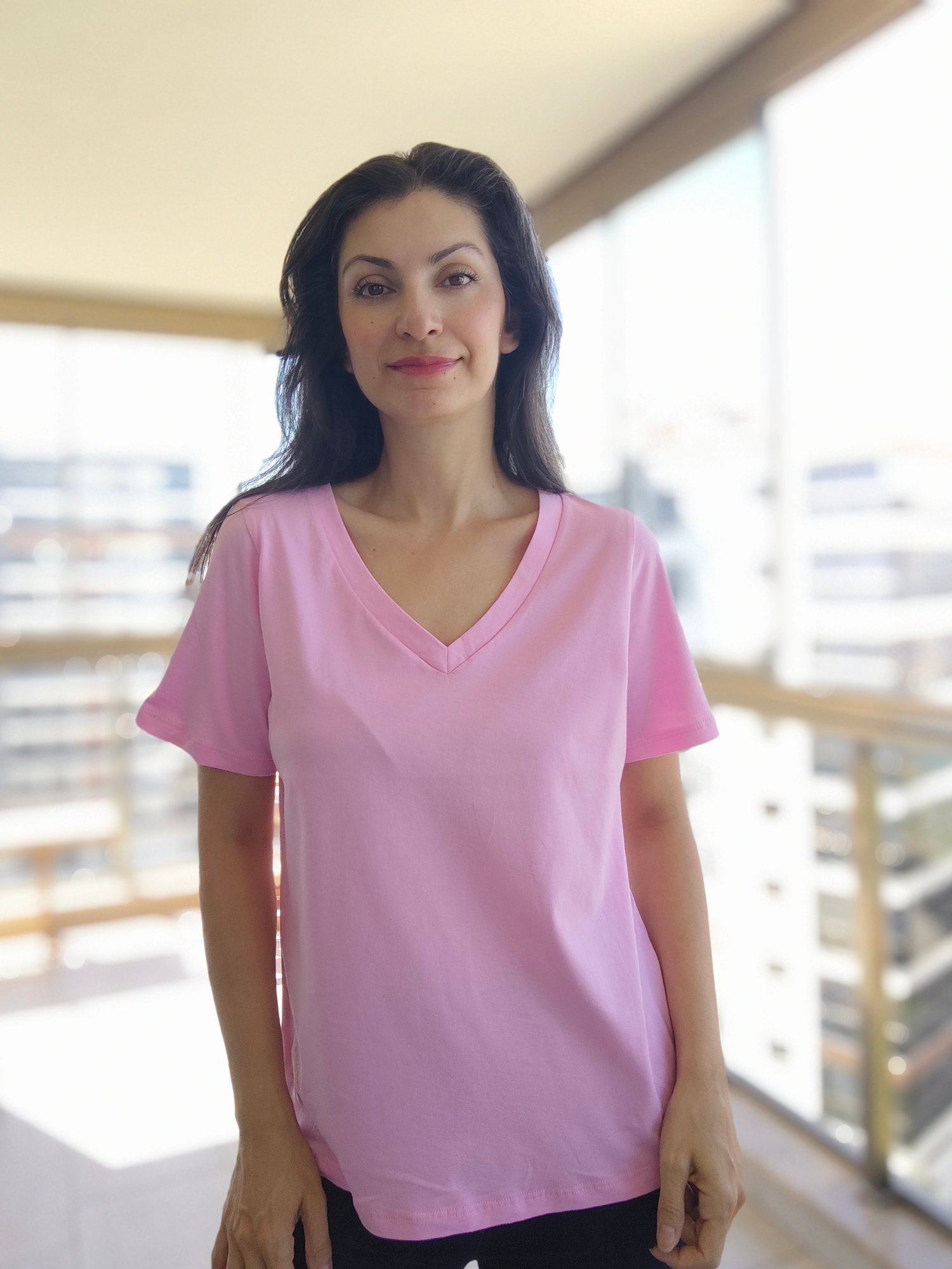 V YAKA TSHİRT Pembe