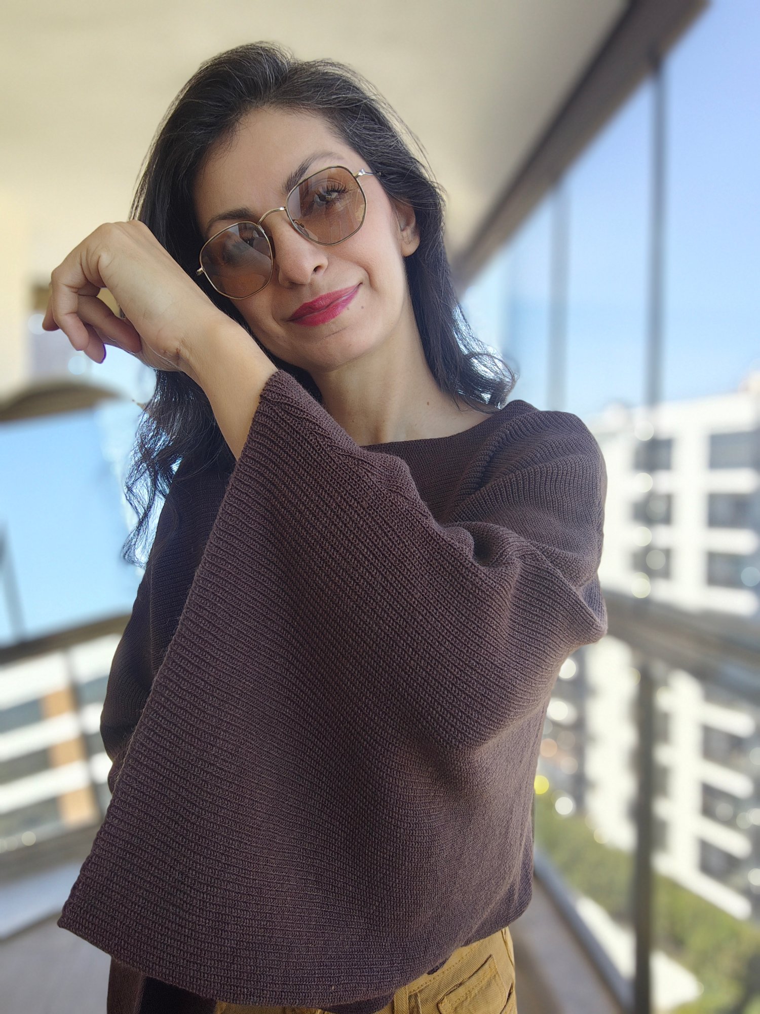 Yarasa Kol Kayık Yaka Triko Kahverengi