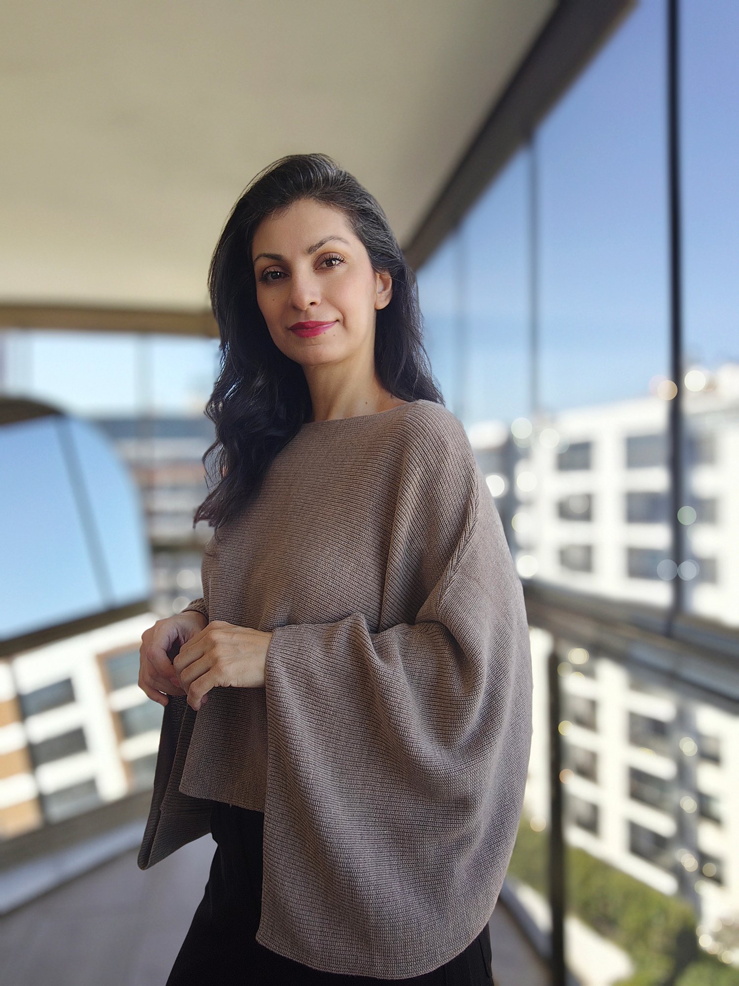 Yarasa Kol Kayık Yaka Triko Vizon