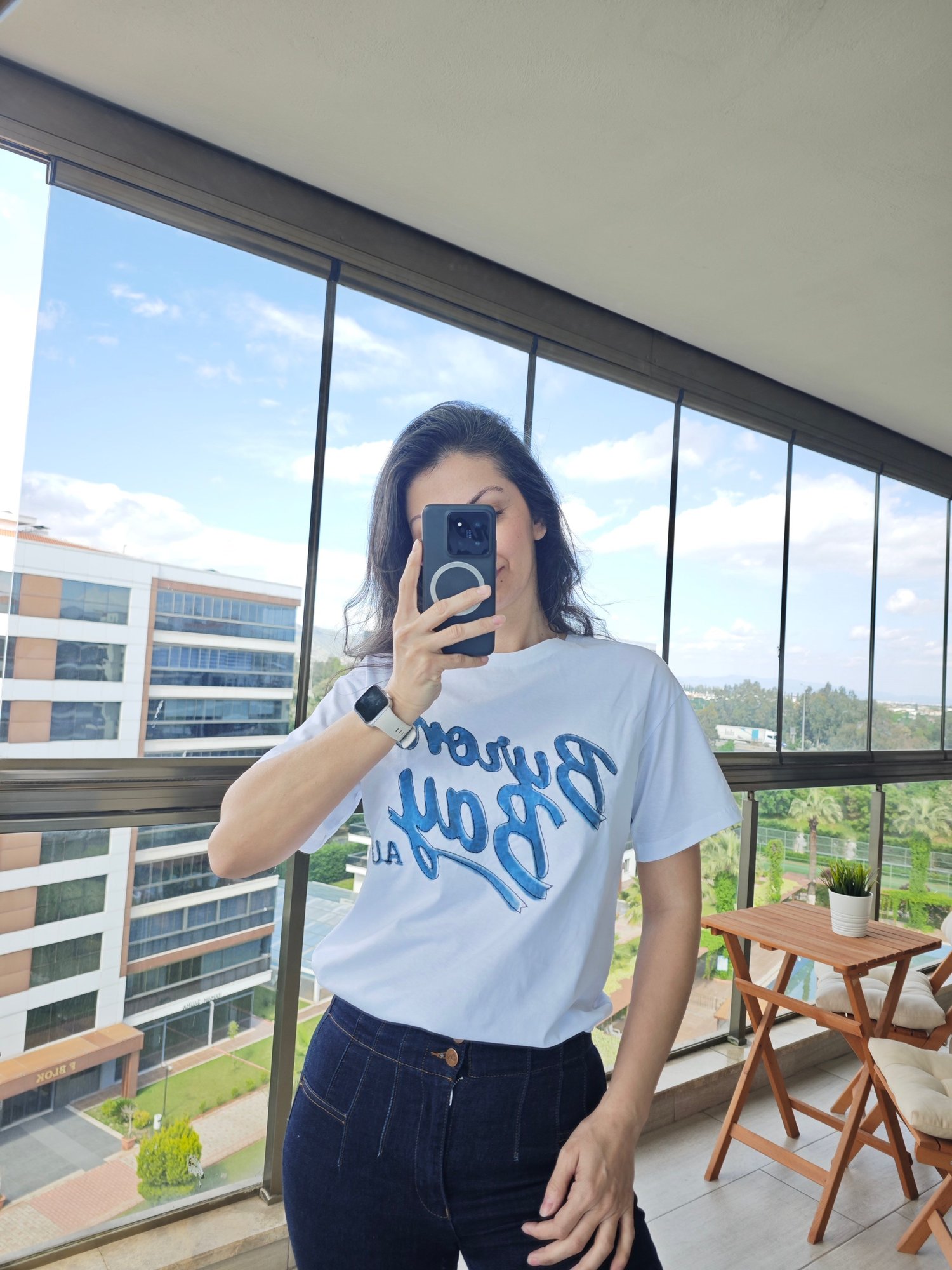 Yazı Detaylı T-shirt Beyaz 