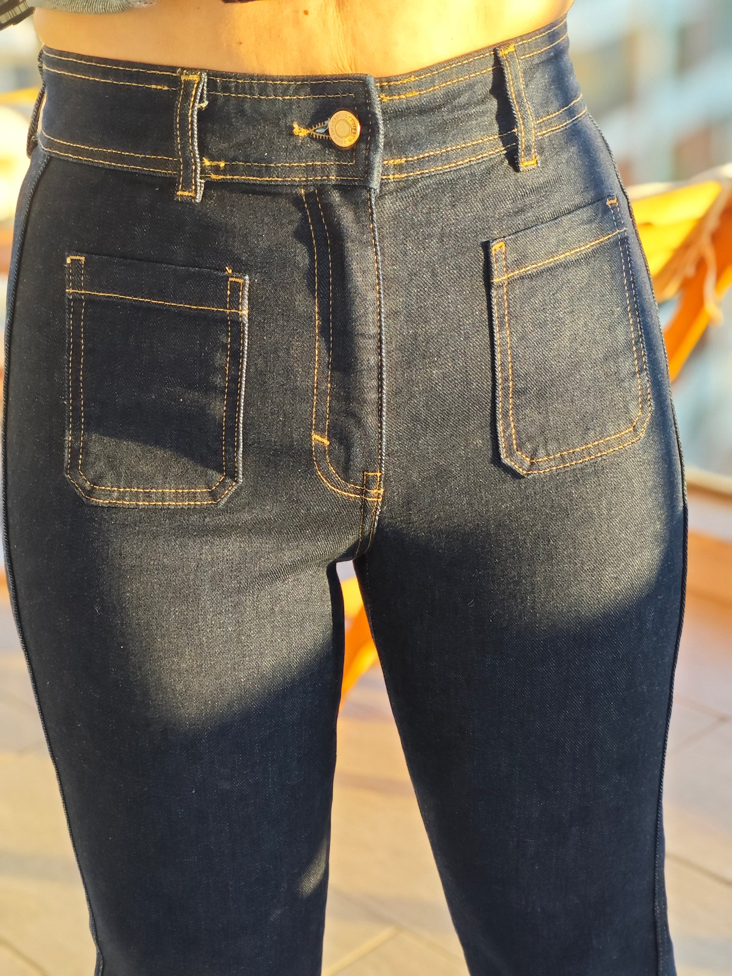 Yüksek Bel Likralı Cepli Jean Pantolon