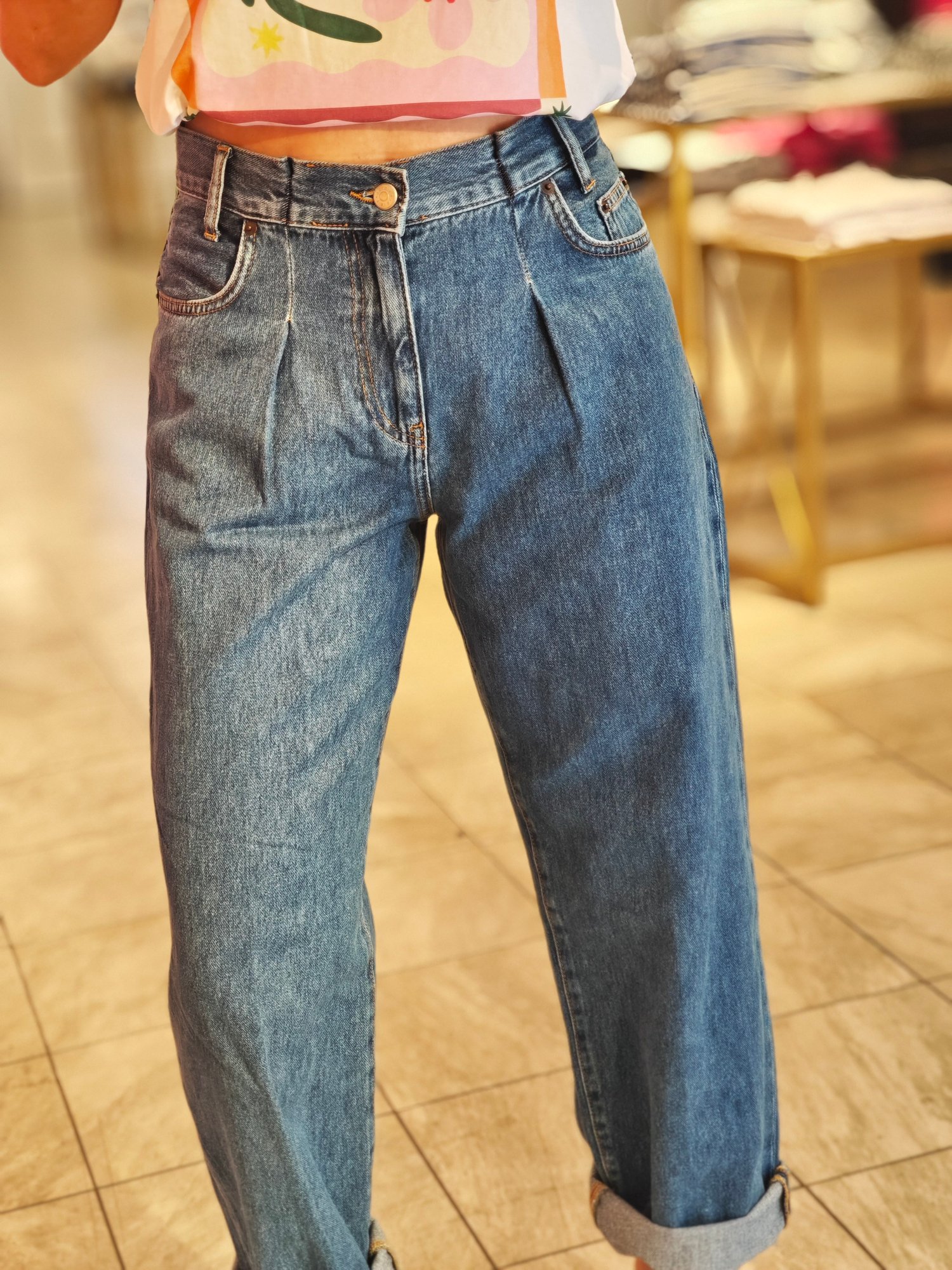 Yüksek Bel Pensli Jean