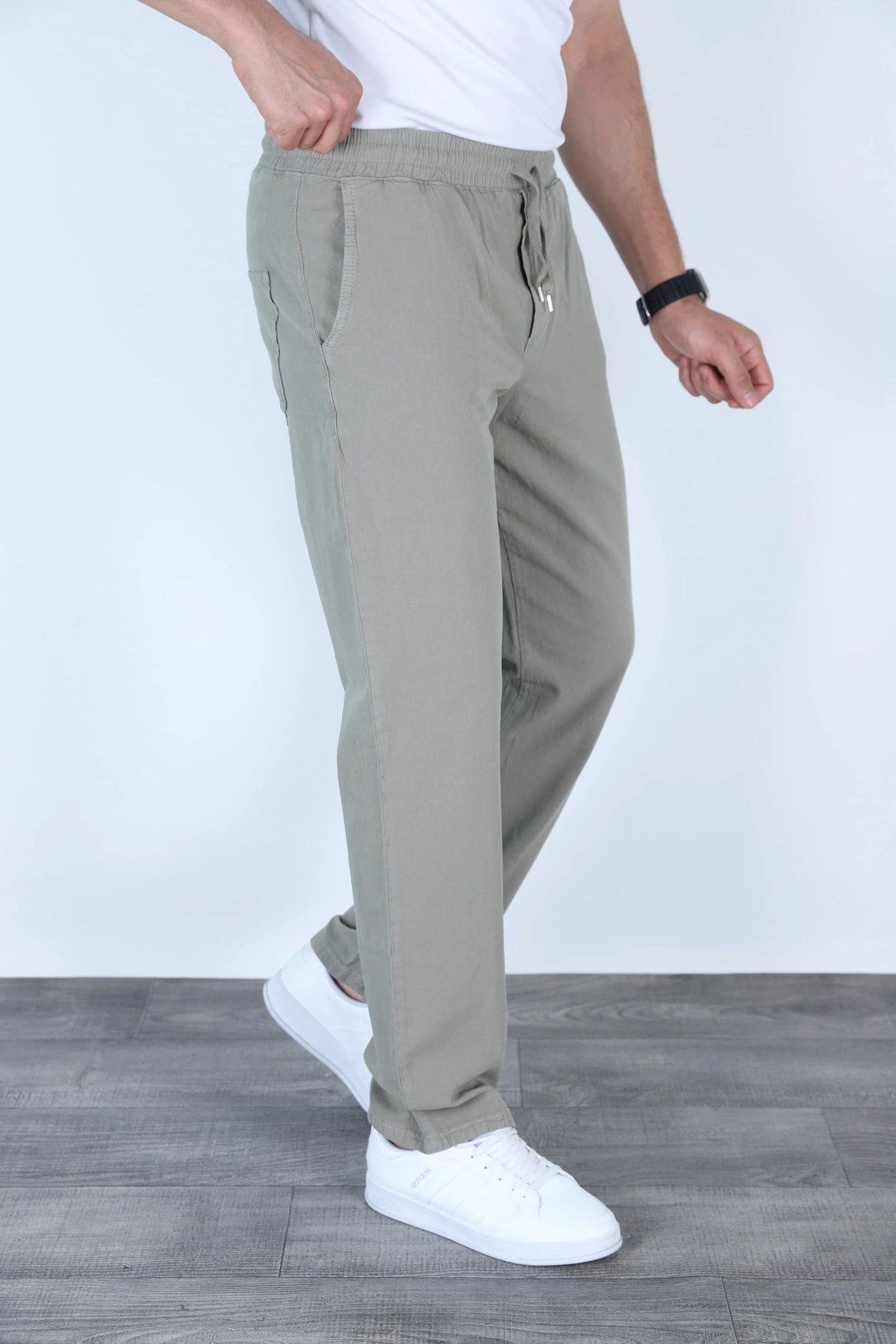 Baggy Keten Pantolon Jogger Çağla Yeşili